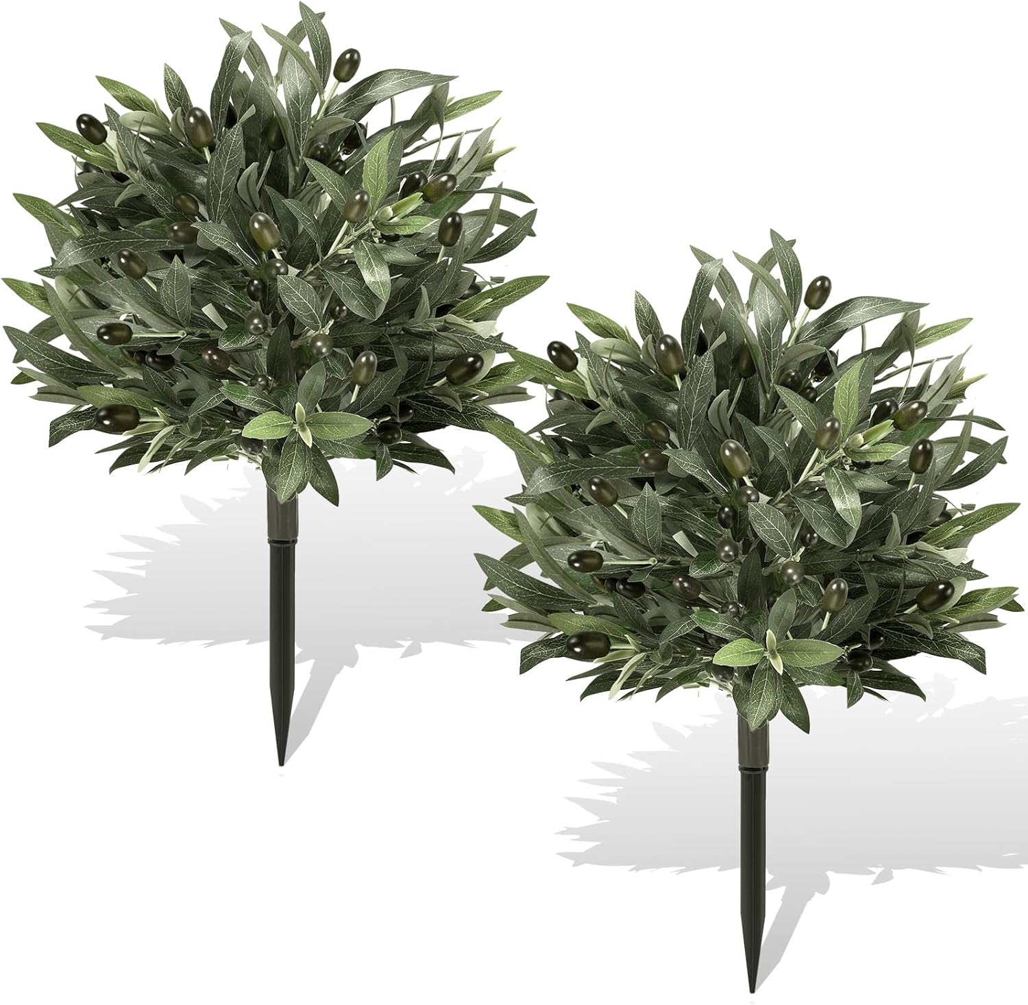 24 Inch Artificial Olive Topiary Ball with Spike 2 Pack