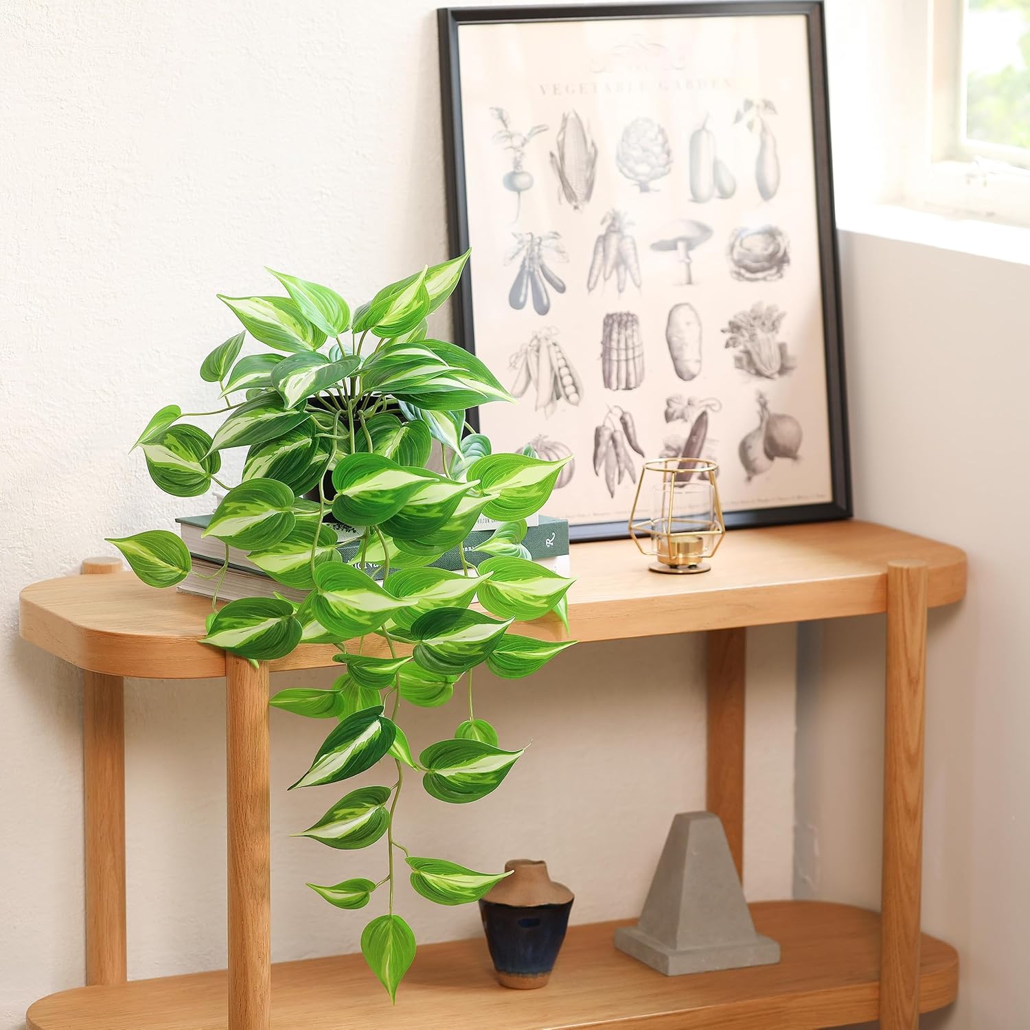 LuckyGreenery Artificial Devils Ivy Golden Pothos Hanging Plant 26in