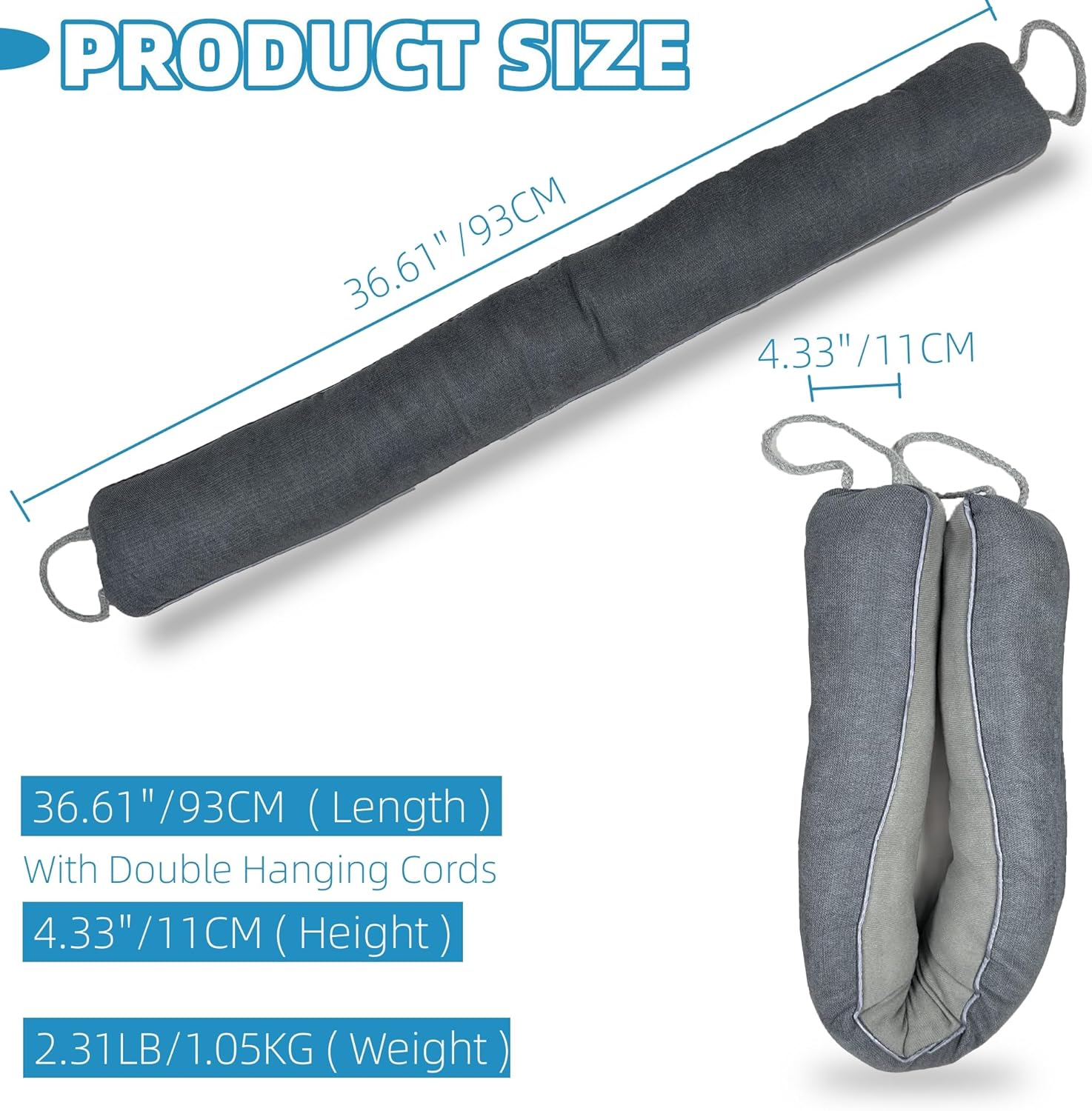 OUTTDID Door Draft Stopper 36 Inches x 4 Inches Gray