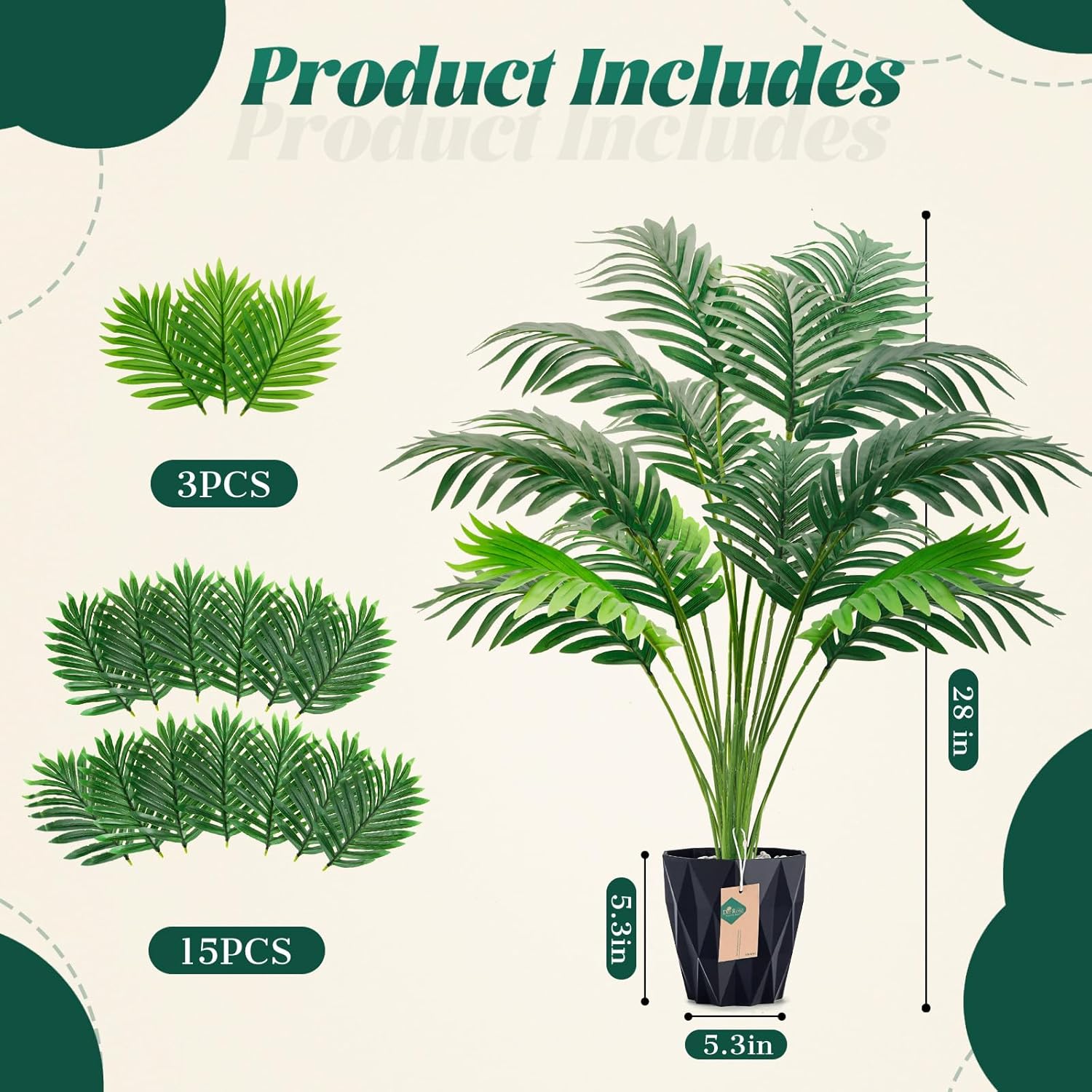 Der Rose 28 Inch Tall Fake Palm Artificial Tree with Black Pot