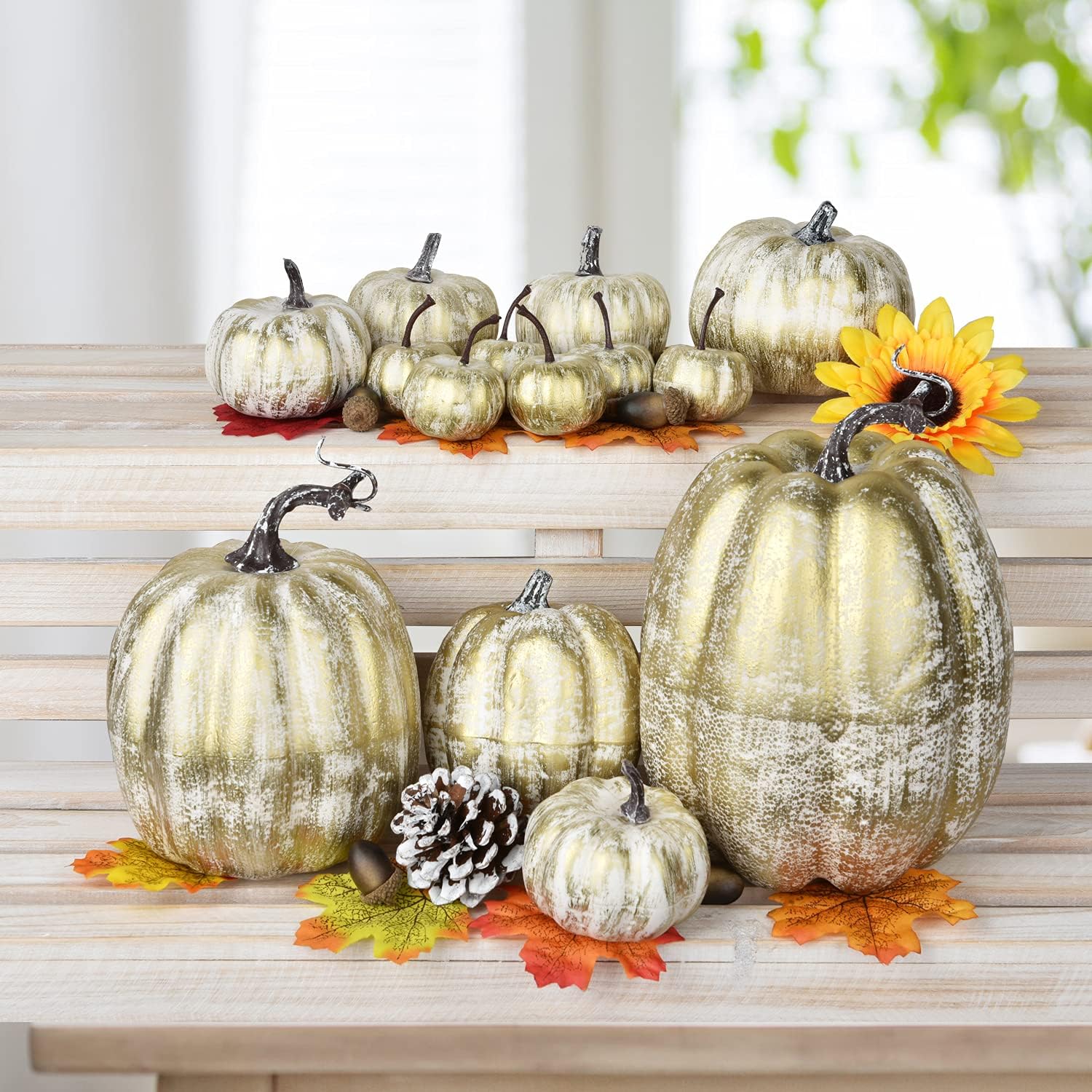 DearHouse 14PCS Artificial Pumpkins Fall Decor Set