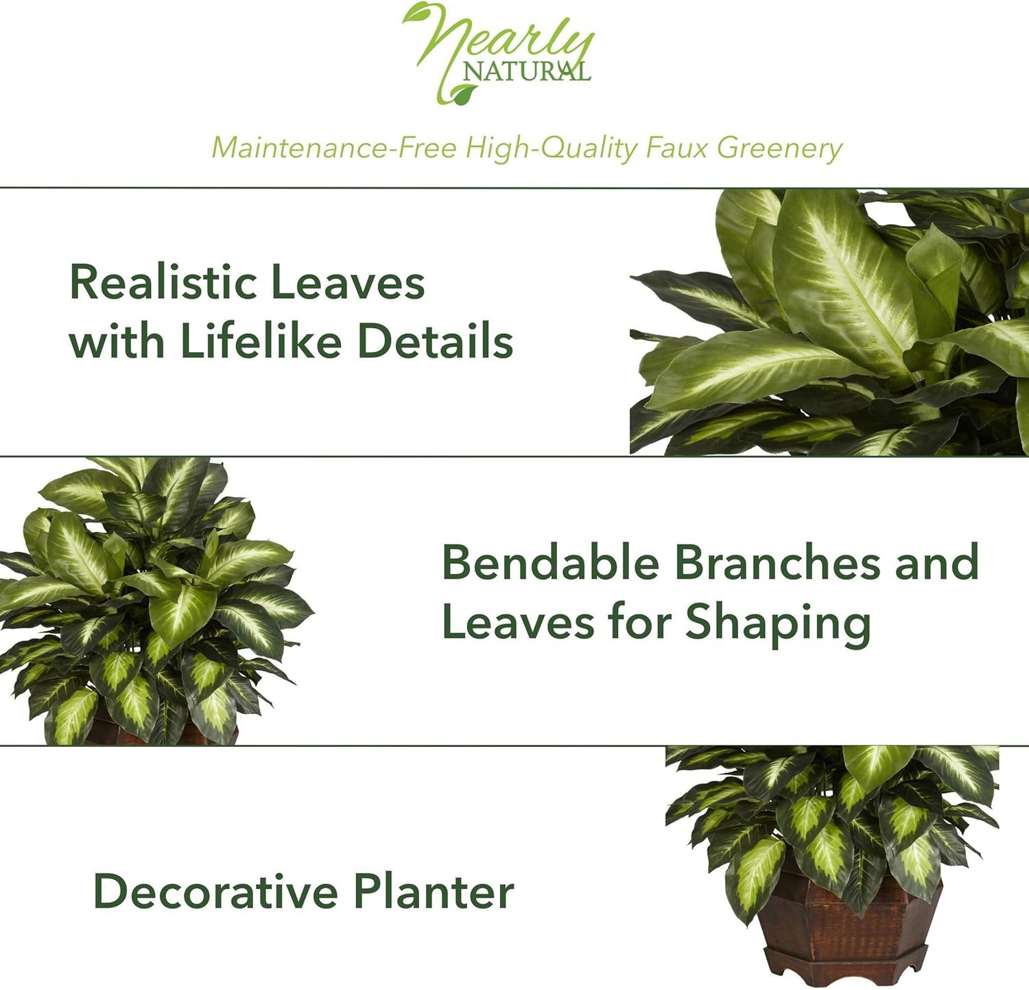 Nearly Natural 24in Golden Dieffenbachia Silk Plant