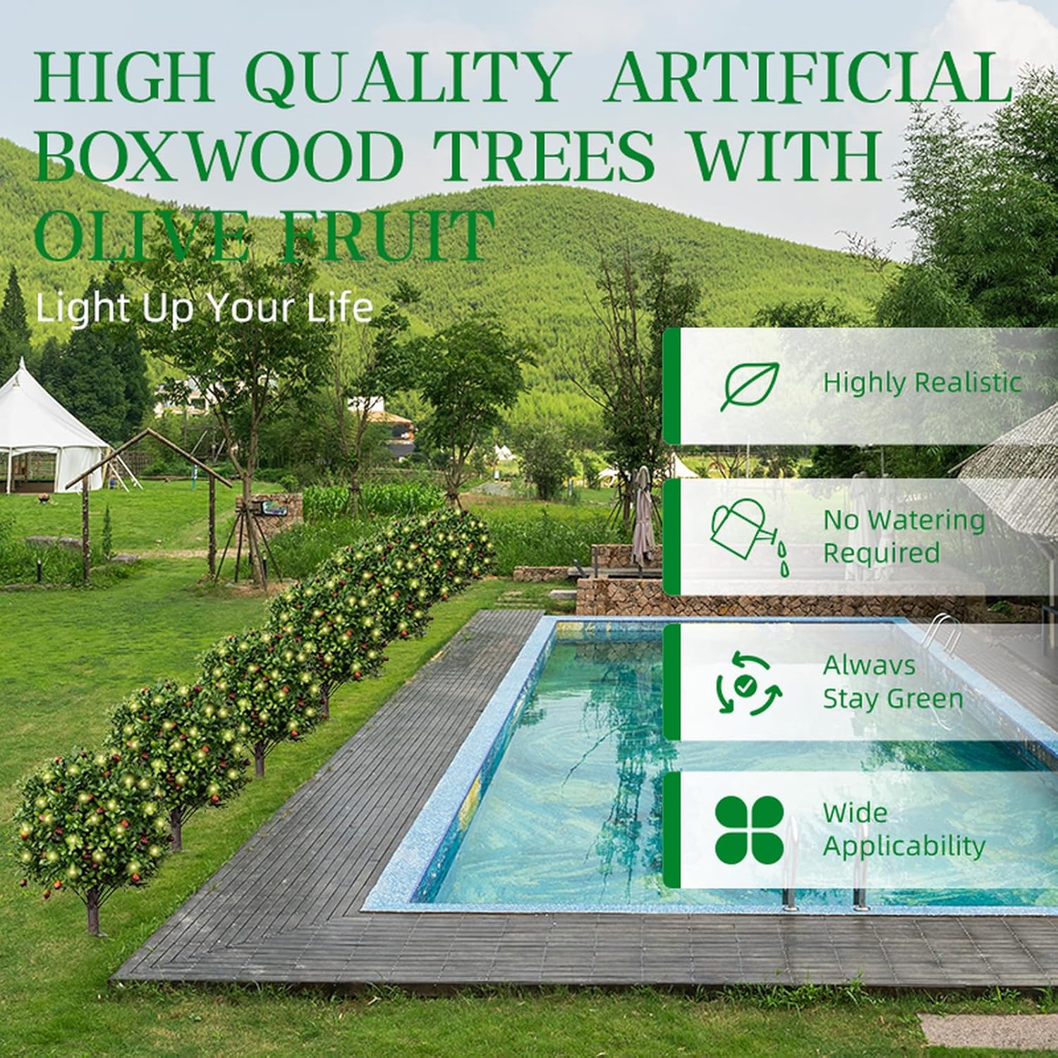 2 Pack 173 Artificial Boxwood Olive Topiary Trees with LED Lights