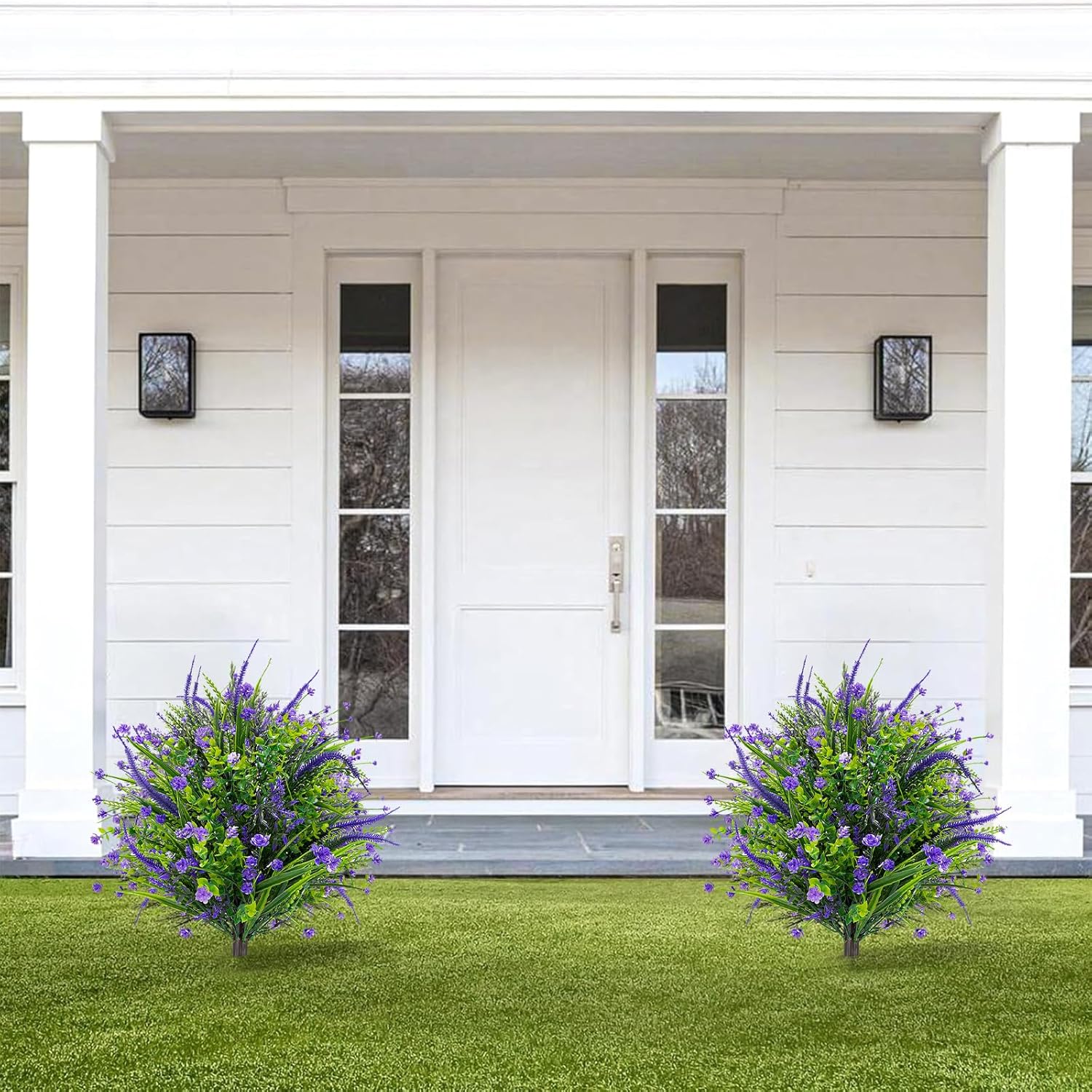 ENVEN Artificial Topiary Ball Trees with Ground Spikes Purple Flowers