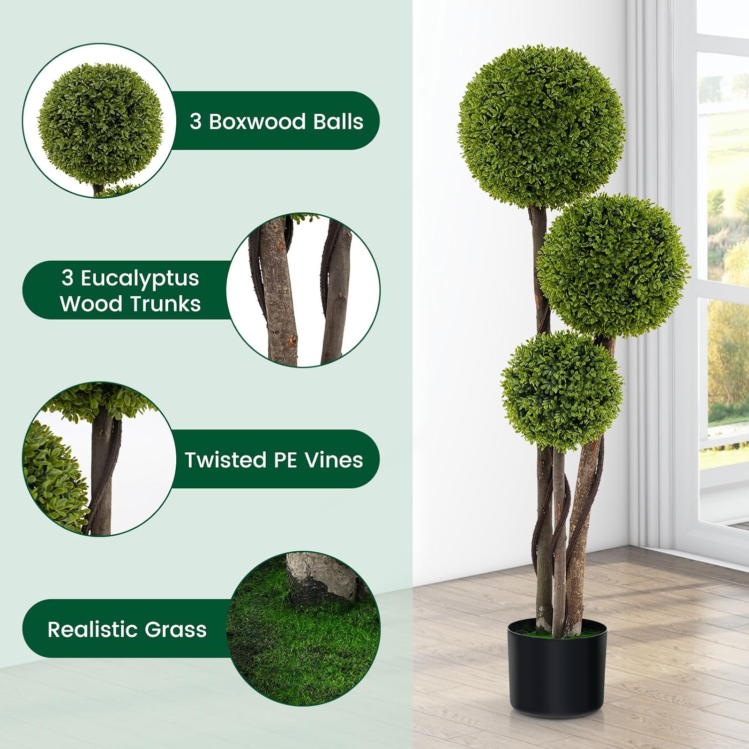 Goplus 4ft Artificial Boxwood Topiary Ball Tree