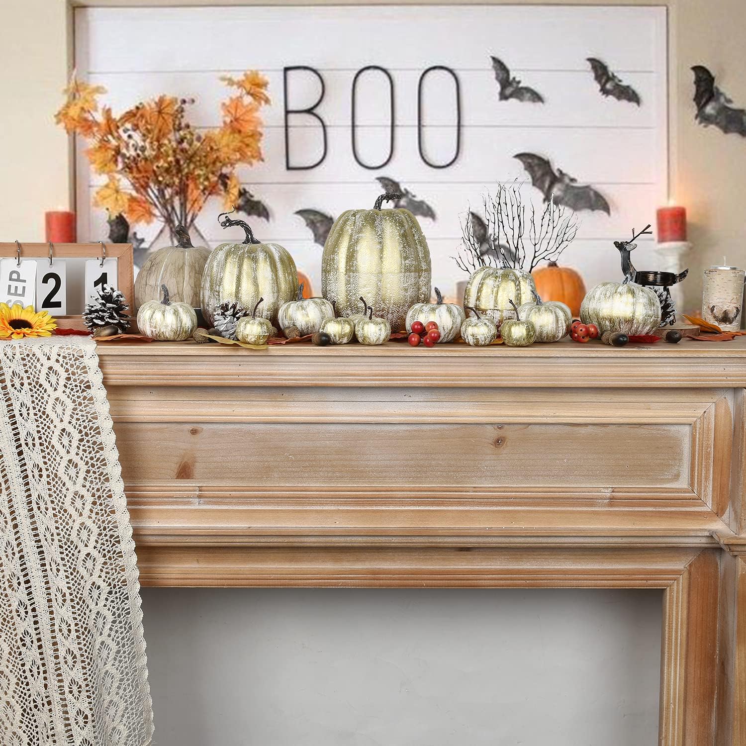 DearHouse 14PCS Artificial Pumpkins Fall Decor Set