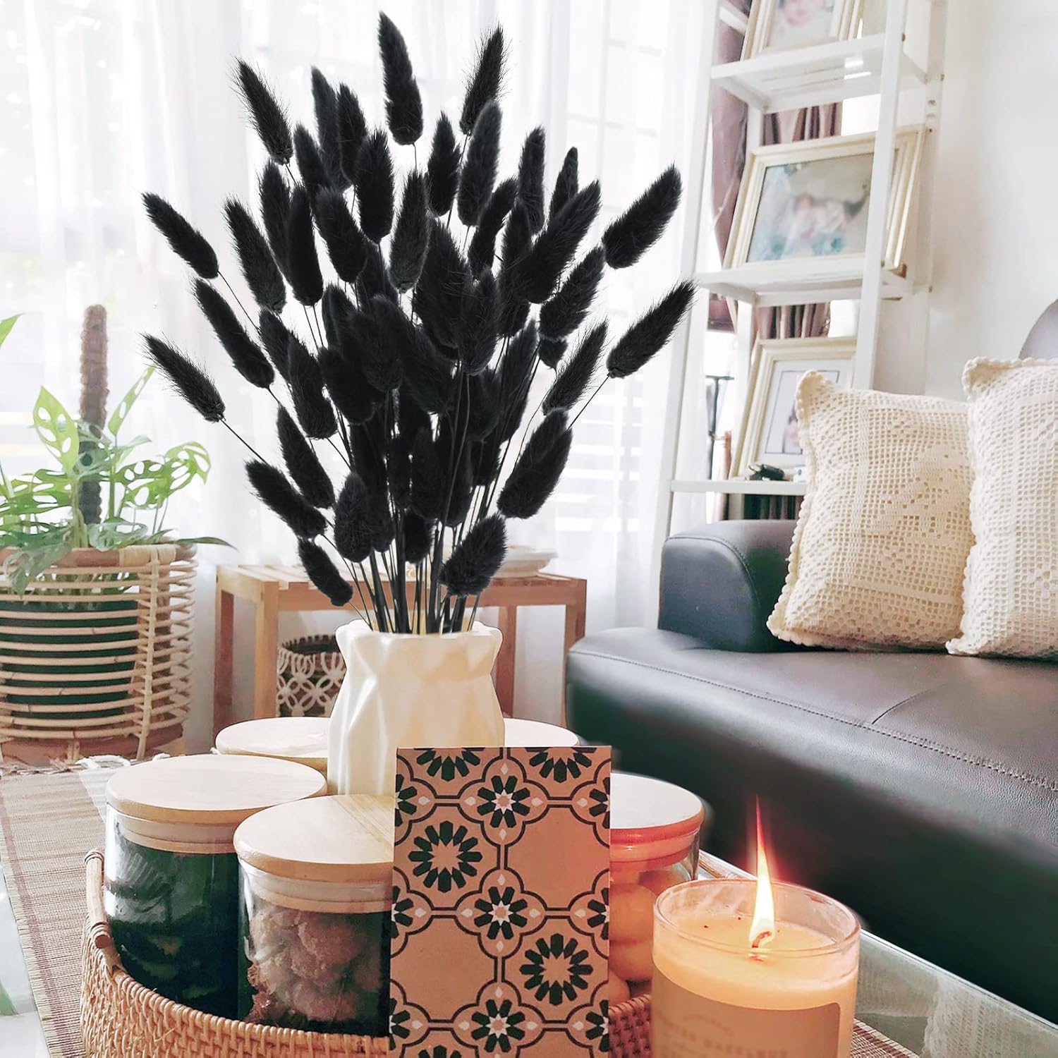 Uieke 17 Inch Black Dried Bunny Tails for Decor