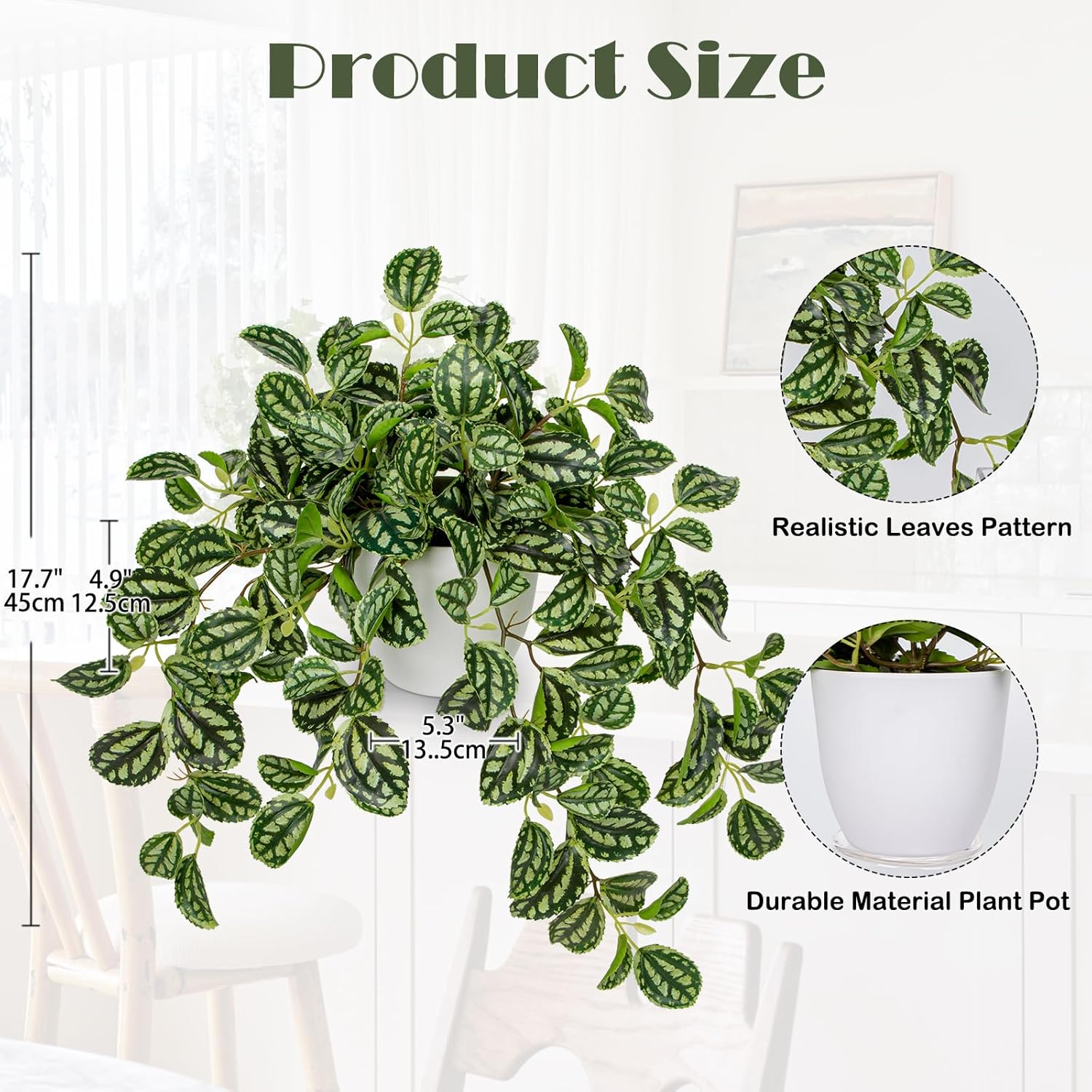 Briful Faux Watermelon Peperomia Artificial Plant for Home Office