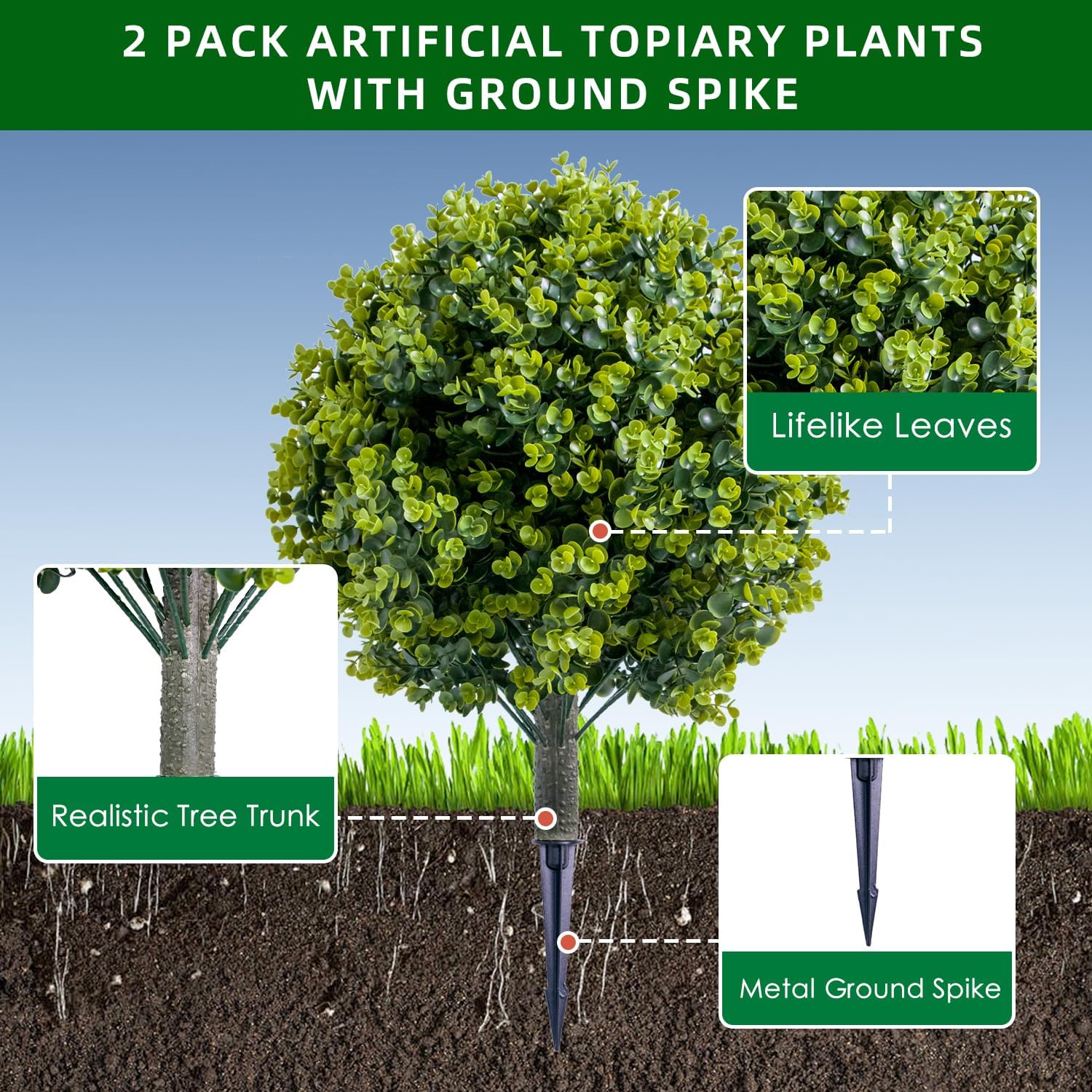 MegaChoice Artificial Topiary Ball Tree Set of 2 236 Inch