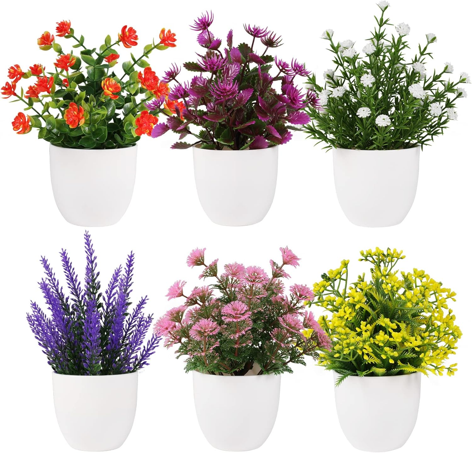 Yoratee Artificial Flower Potted Plants 6pcs Indoor Decor