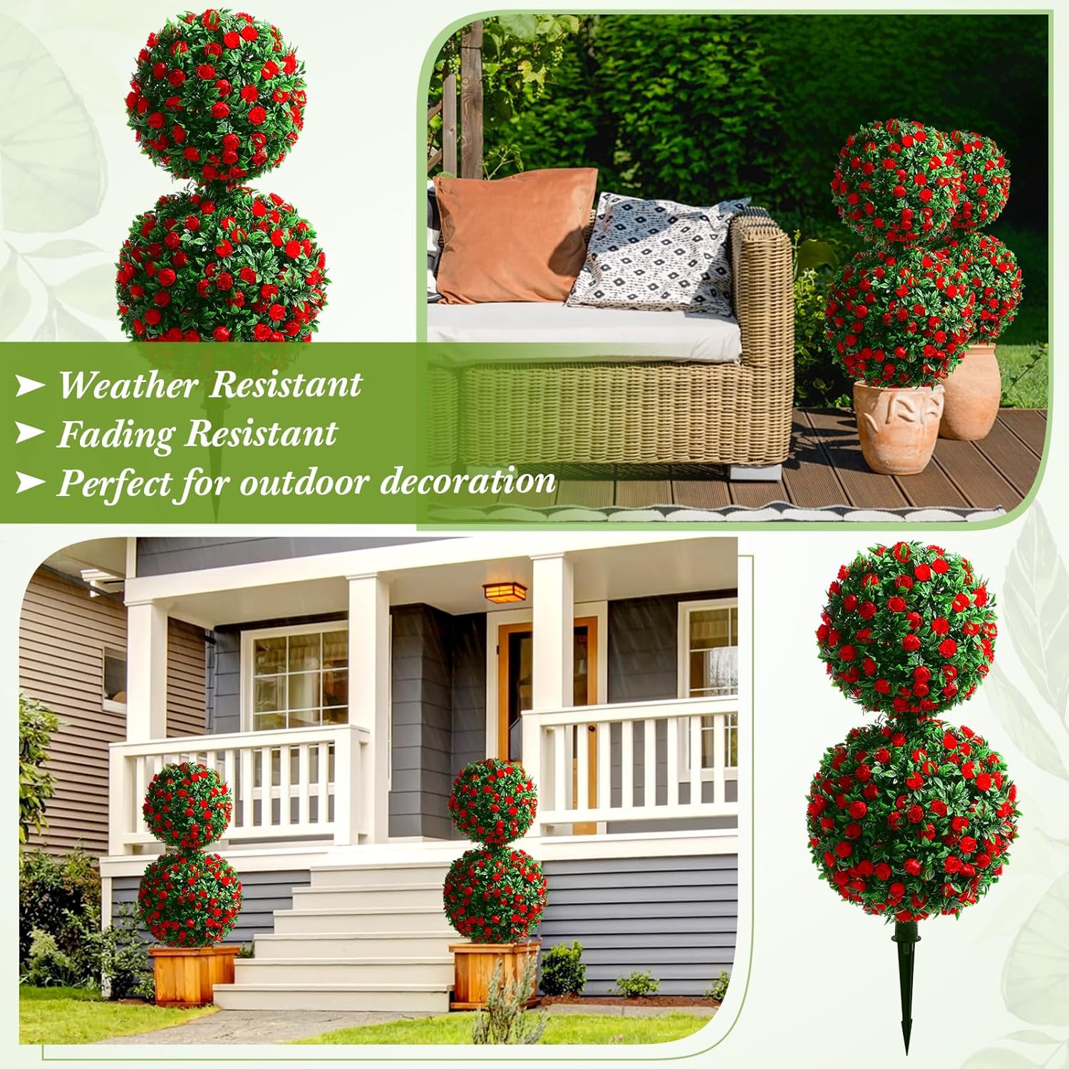 Yunlly 2 Pack 28 Inch Outdoor Artificial Rose Topiary Trees