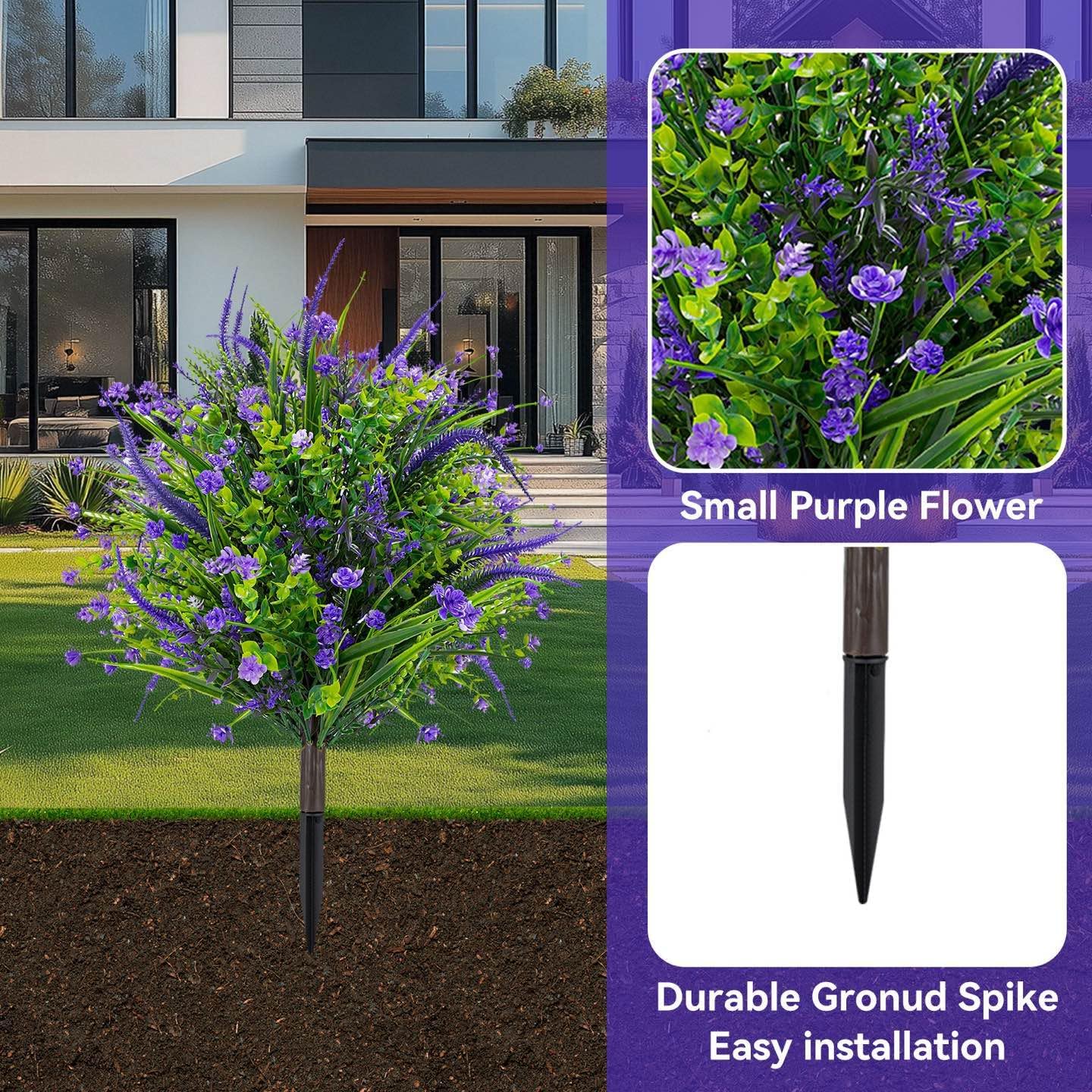 ENVEN Artificial Topiary Ball Trees with Ground Spikes Purple Flowers