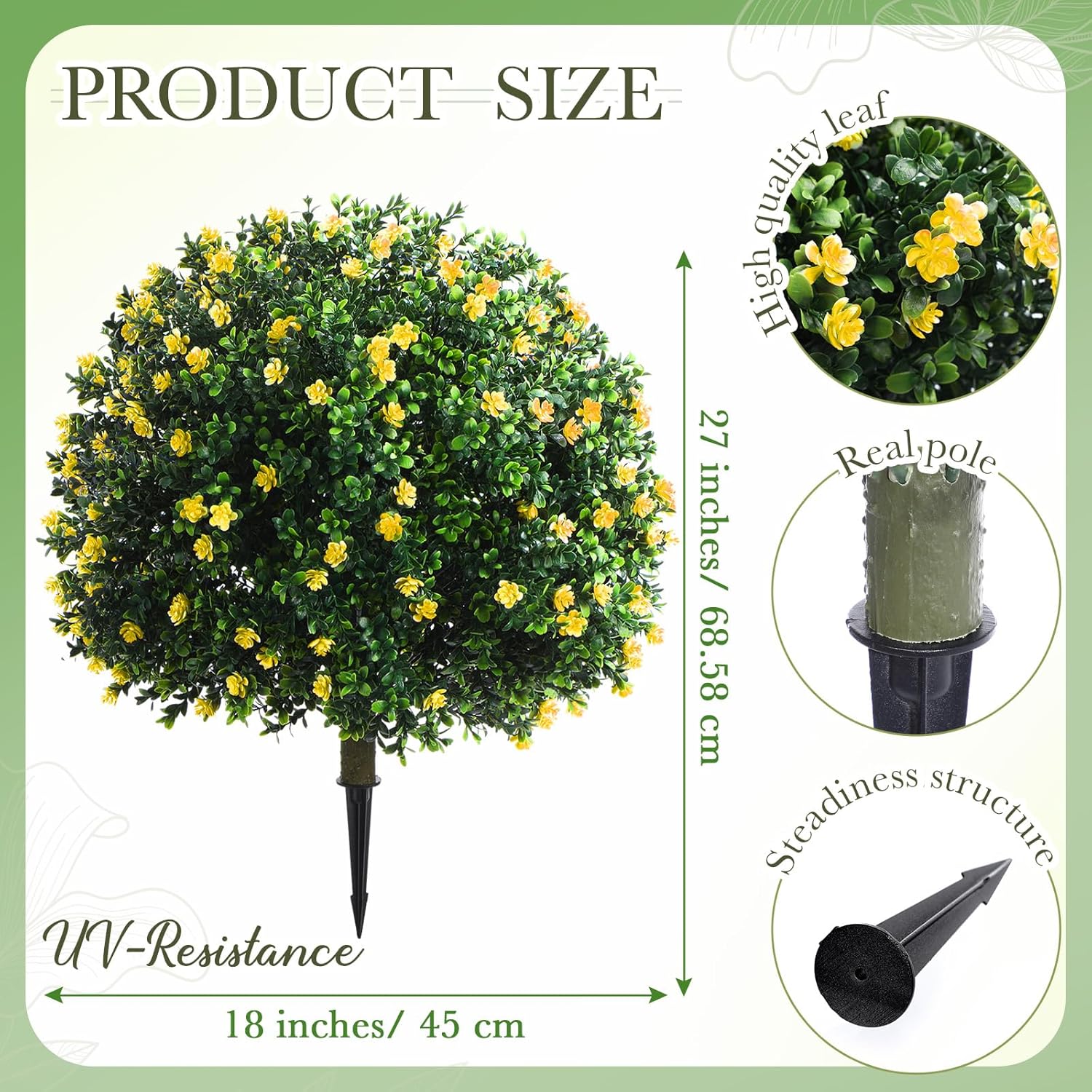 Yunlly Set of 2 Artificial Boxwood Topiary Balls with Flowers
