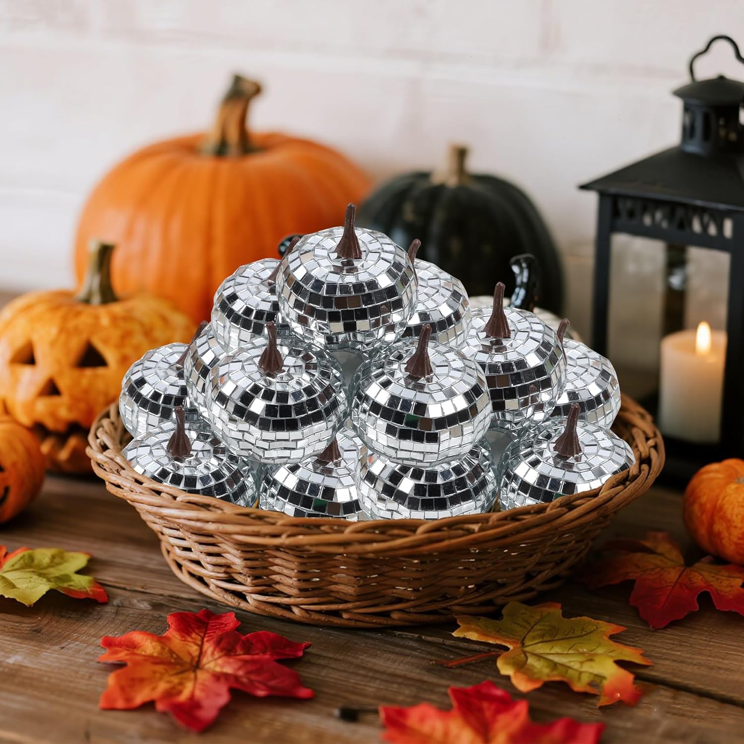 Winemana 12 Pack Silver Glitter Pumpkins Fall Decor