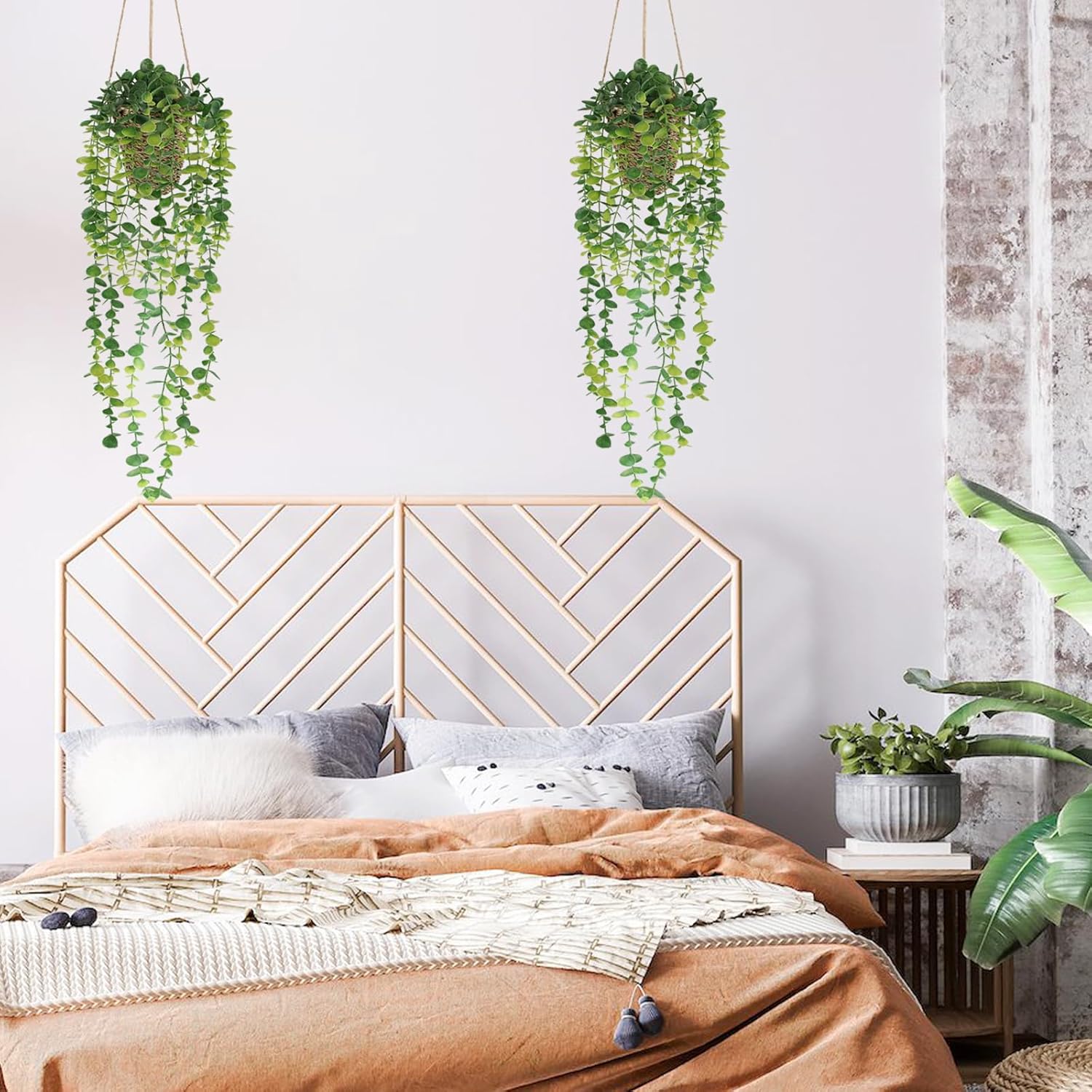 Nisoger Artificial Hanging Plant with Woven Basket 2 Pack