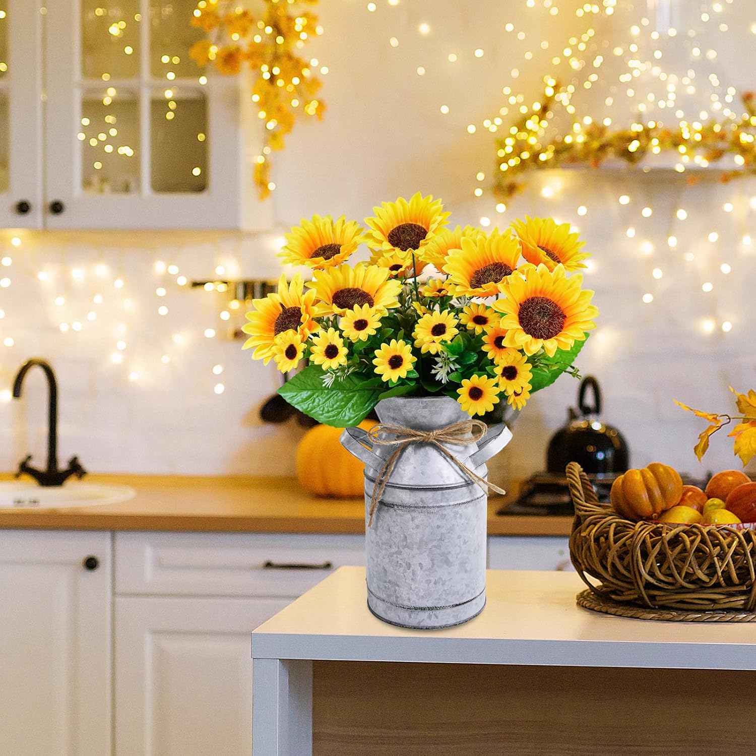 Winlyn Farmhouse Sunflower Centerpiece Metal Vase