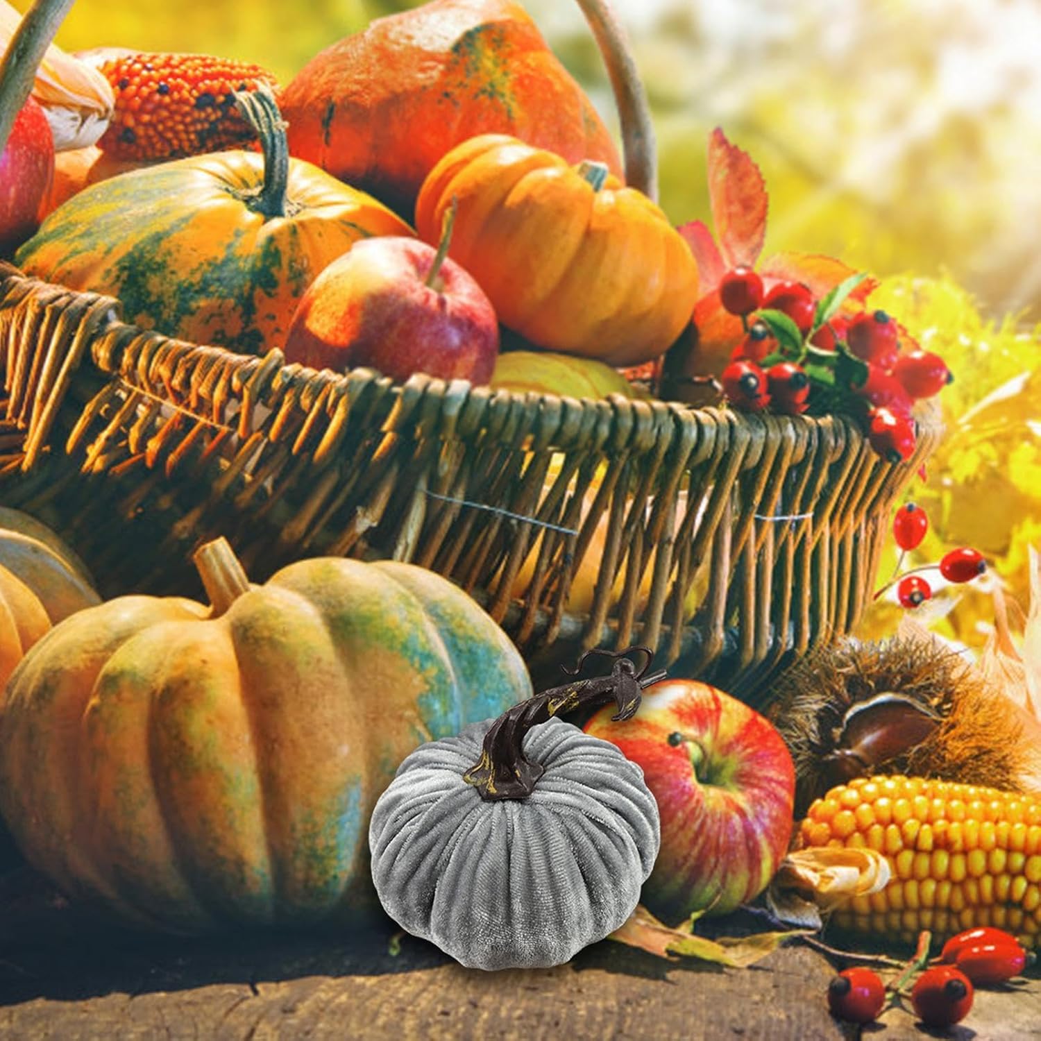 Velvet Artificial Pumpkins 39 Inch Fall Decor