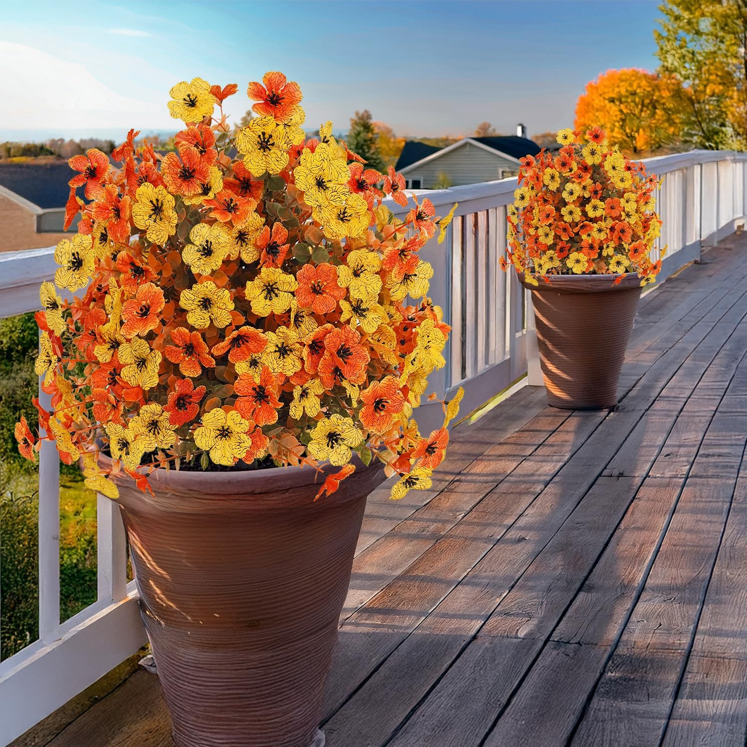 Outdoor Fall Artificial Flowers 2 Pack Topiary Bushes with Ground Stakes