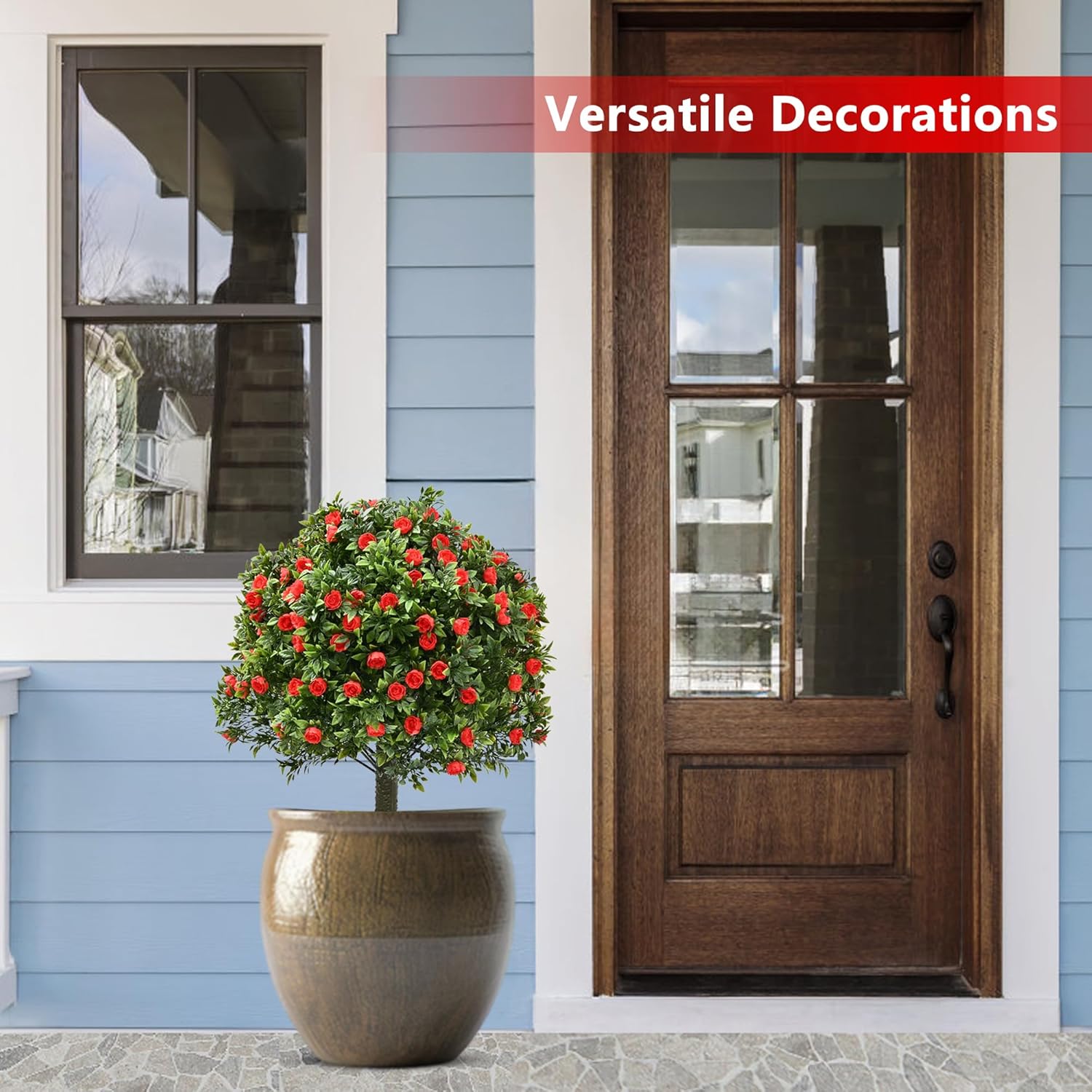 28 Artificial Boxwood Topiary Tree with Rose Set of 2