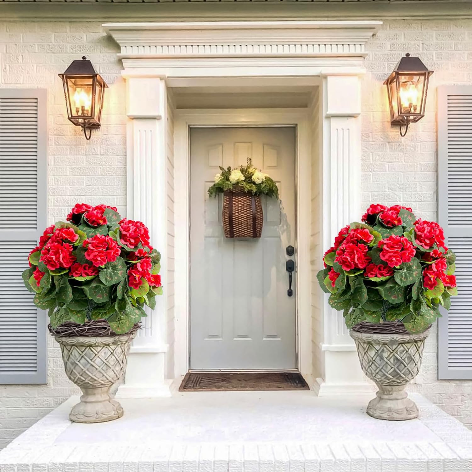 Set of 2 Artificial Red Topiary Ball Trees with Metal Stakes