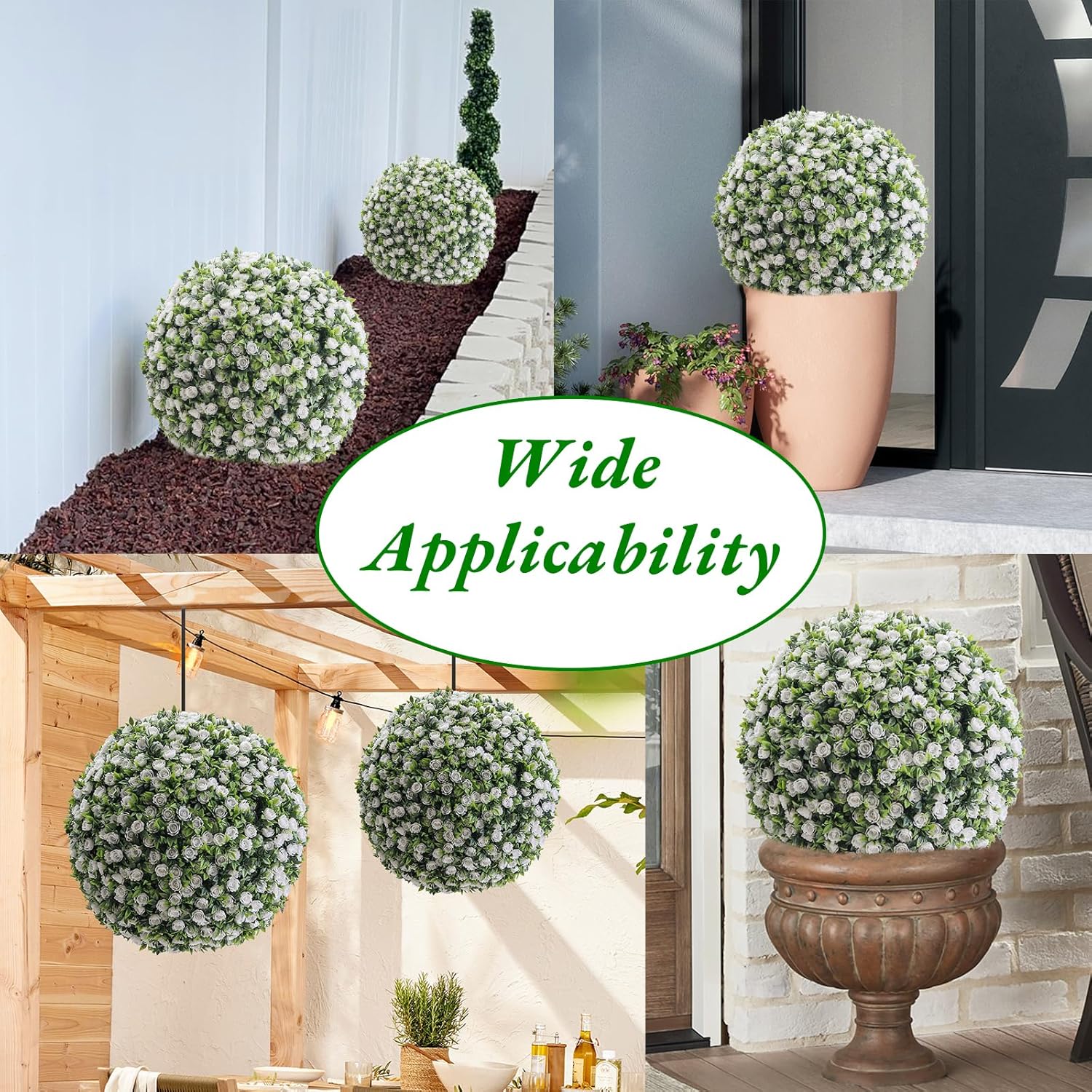 15 Inch White Rose Topiary Balls Set of 2
