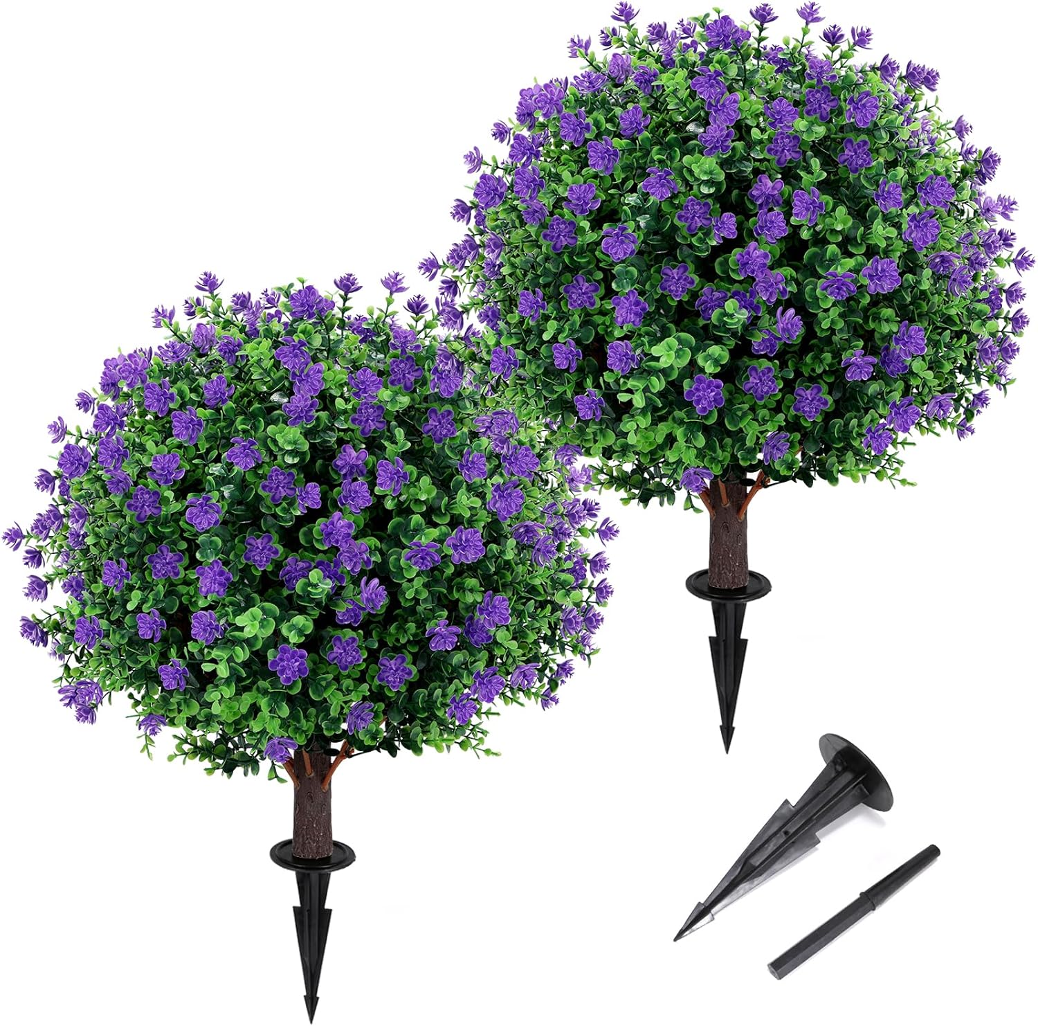 Artificial Purple Topiary Ball Tree 25 Set of 2 UV Resistant Fade Proof