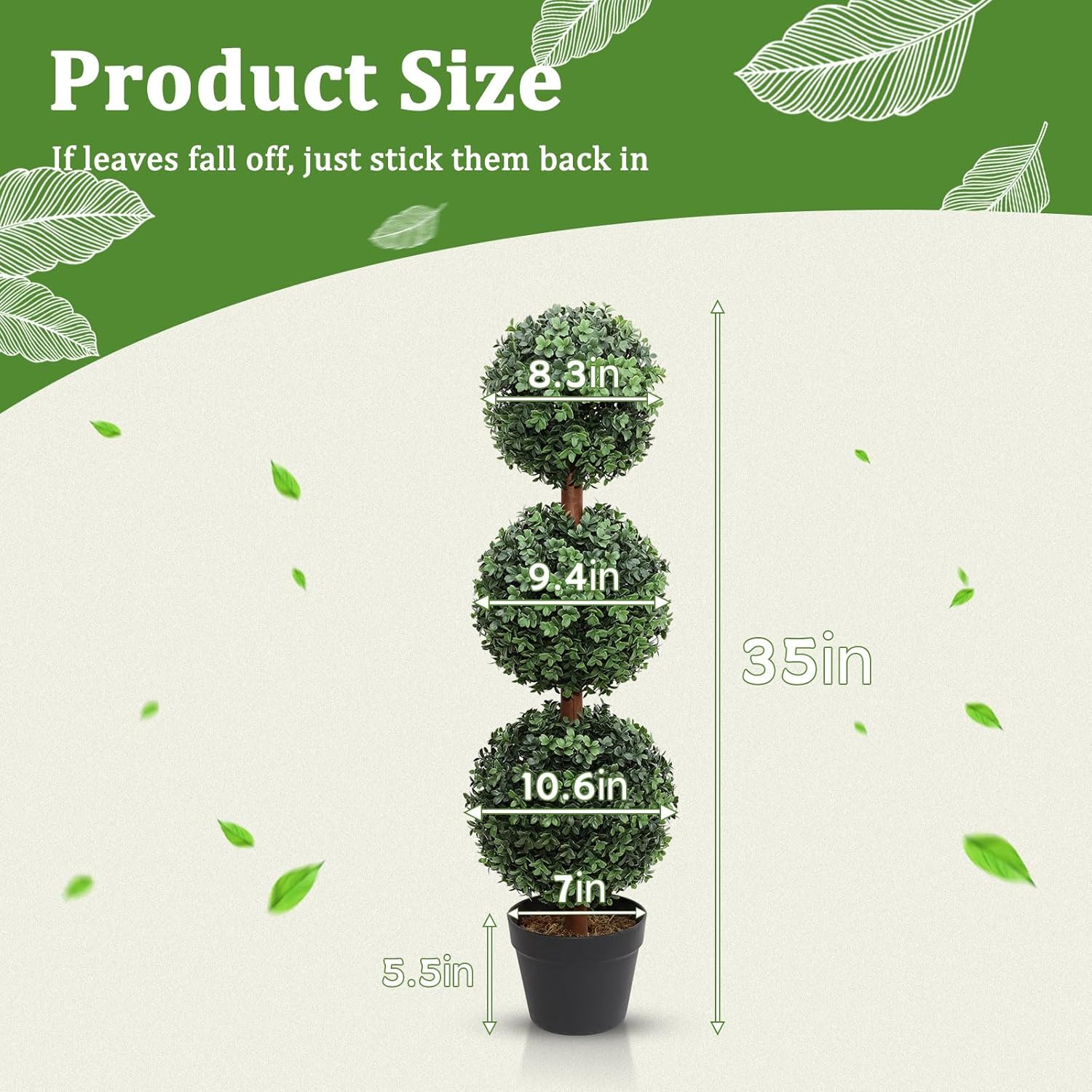 Artificial Topiary Ball Tree 35 Inch Set of 2
