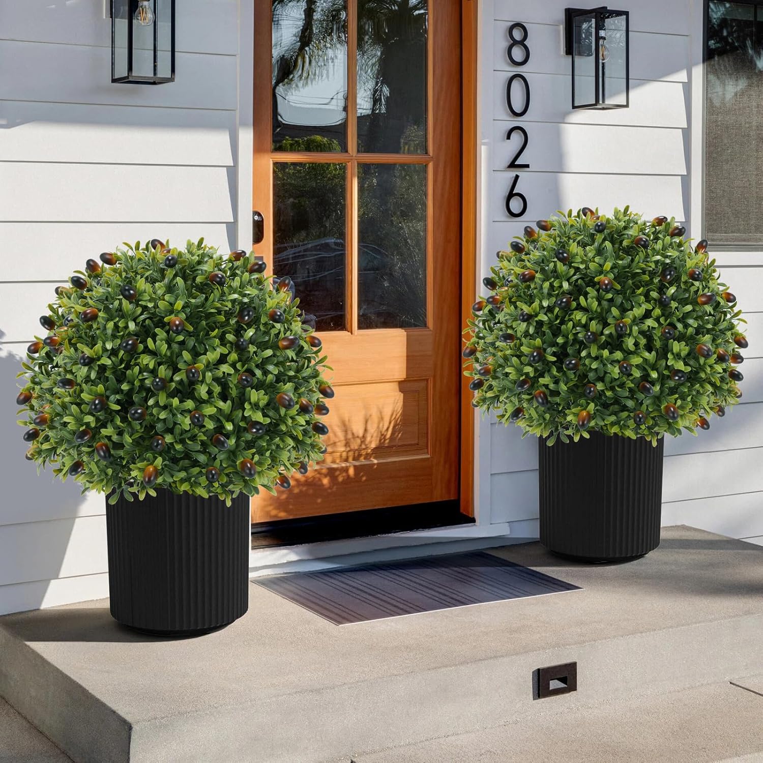 Artificial Olive Topiary Ball Tree 24 with Ground Spike Set of 2