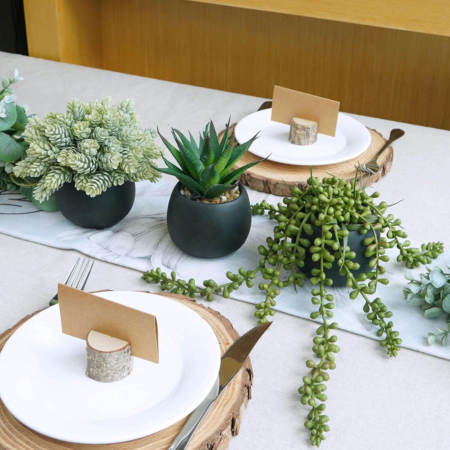Winlyn Set of 3 Artificial Succulent Plants in Black Concrete Pots