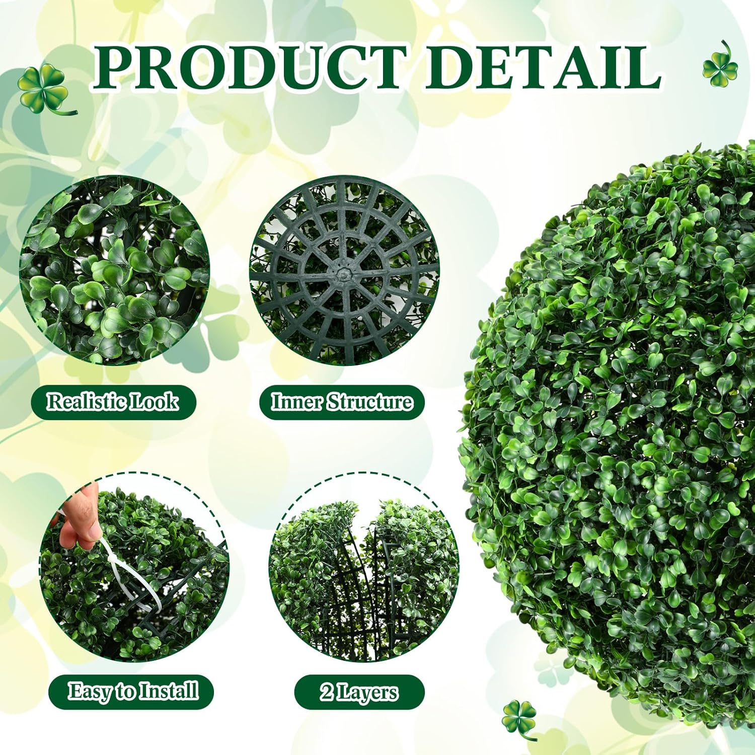 Hotop 4 Pcs 14 Inch Artificial Topiary Ball Garden Decor