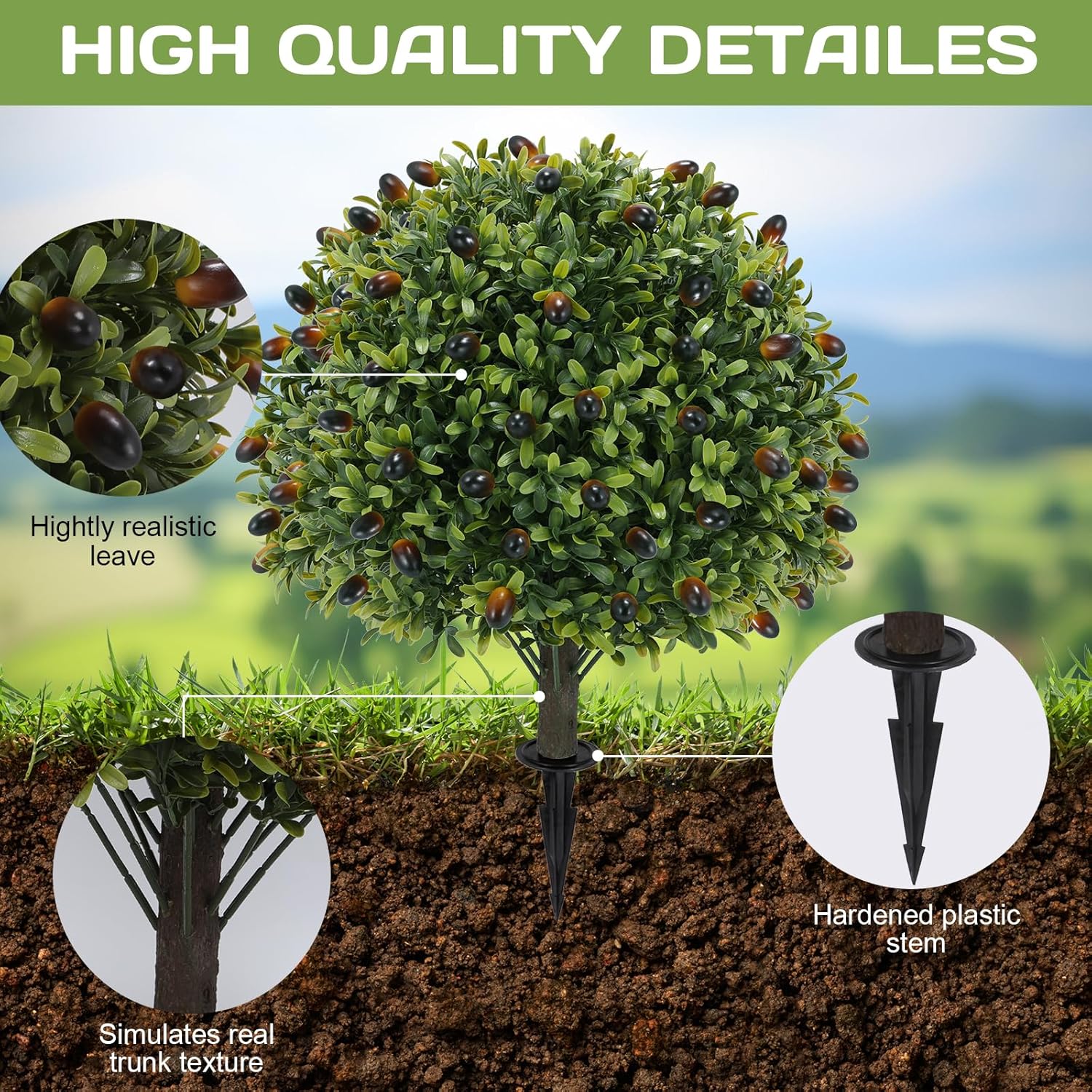 Artificial Olive Topiary Ball Tree 24 with Ground Spike Set of 2