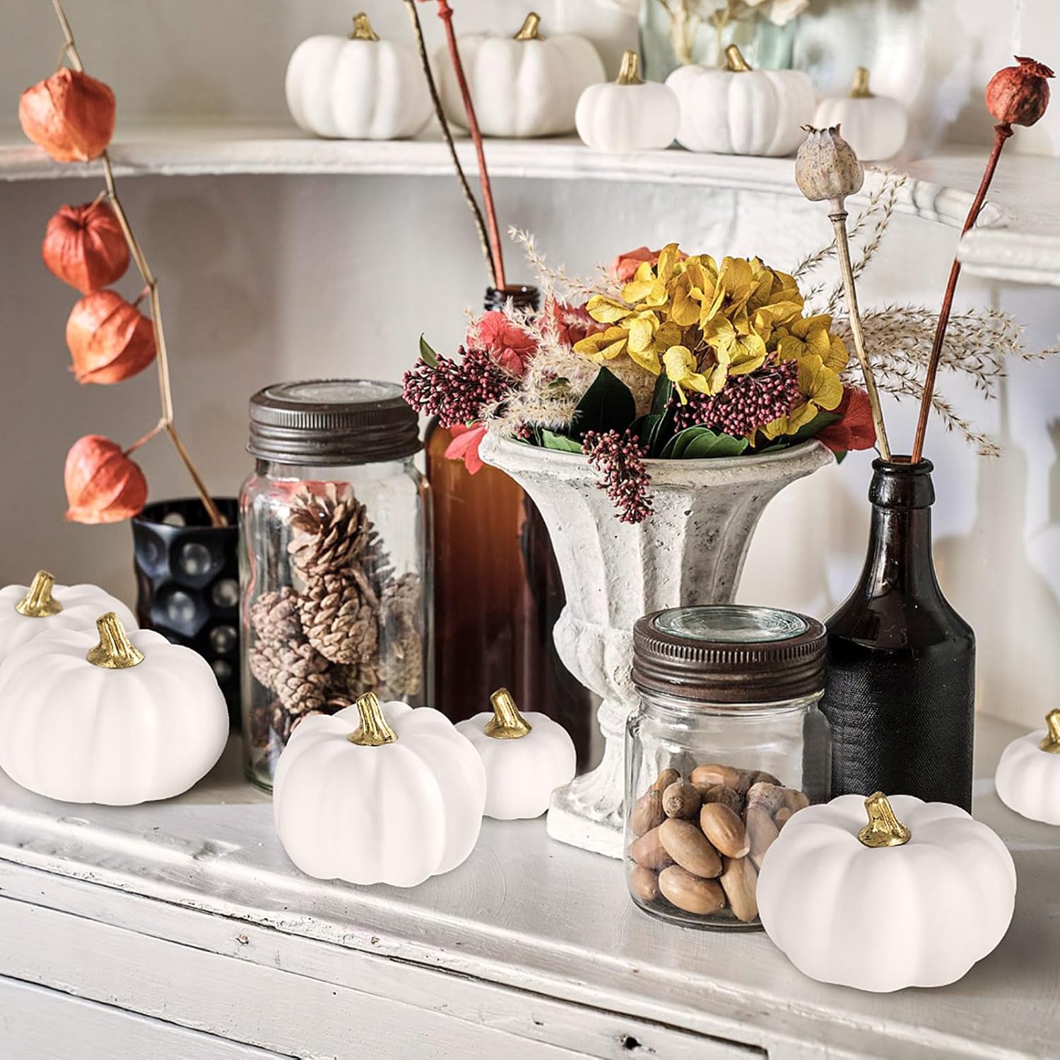 Ywlake 12 Pcs Artificial White Pumpkins Fall Decor