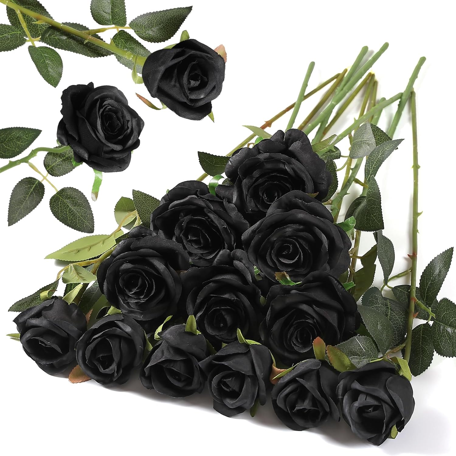 Hawesome 12PCS Artificial Silk Roses Bouquet with Realistic Black Stems