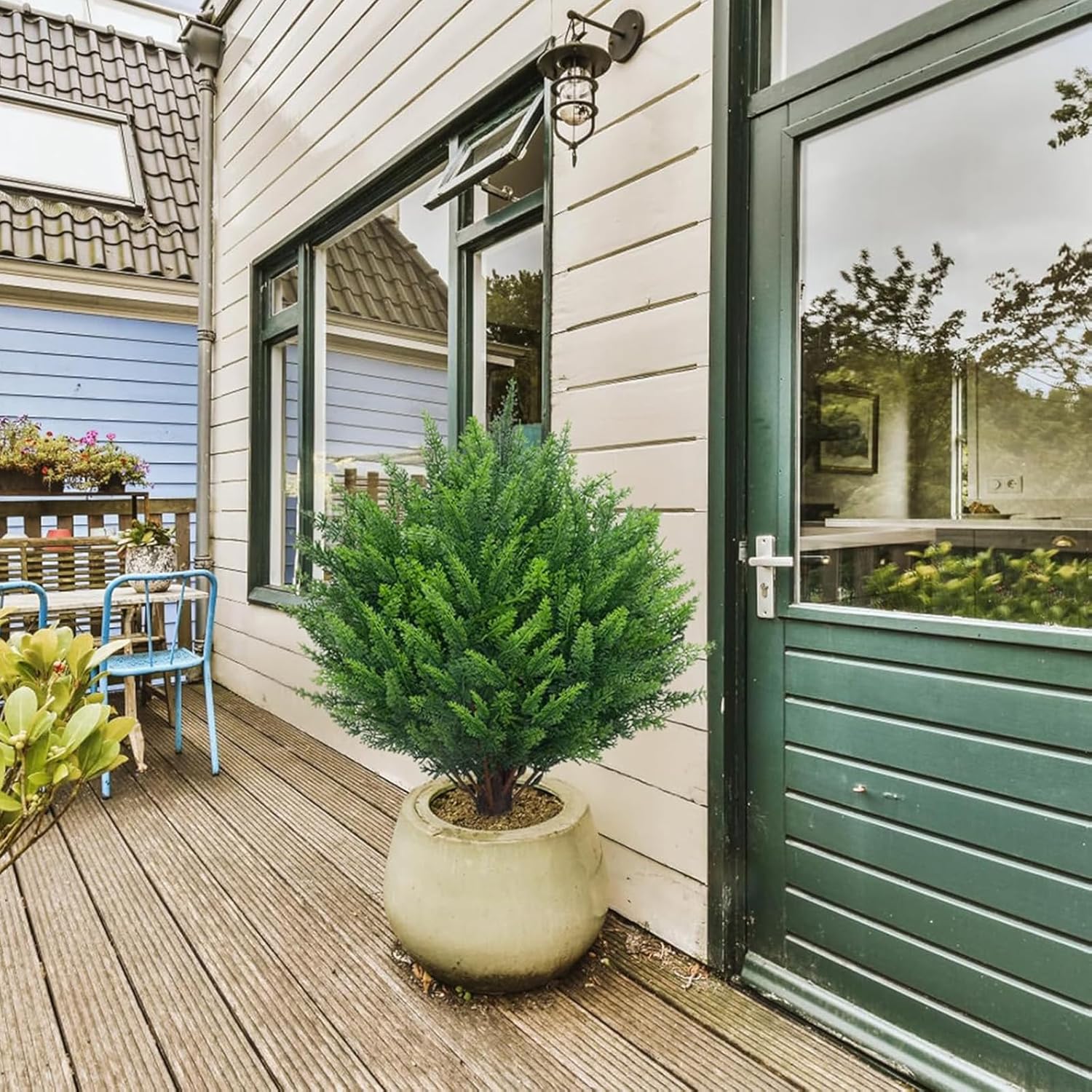 21 Inch Artificial Cedar Topiary Ball Trees Set of 2 with Ground Spike