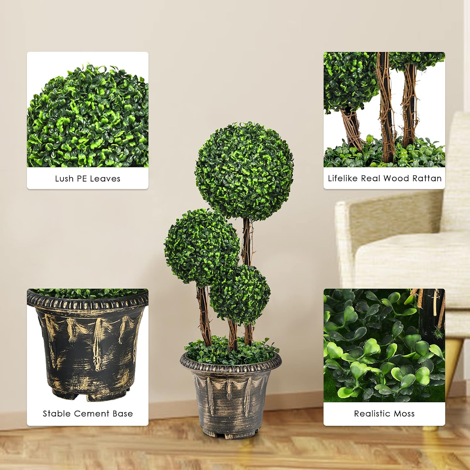 Goplus 25 Ft Artificial Boxwood Topiary Decor