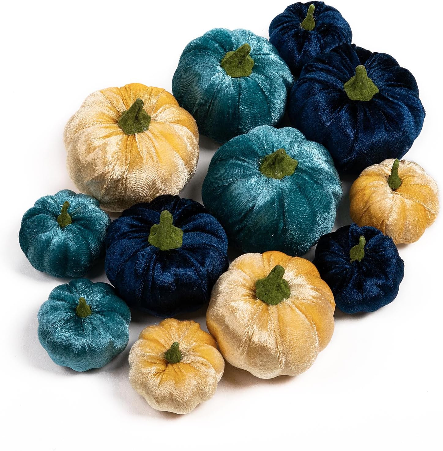 Ywlake 12 Pcs Artificial Blue Velvet Pumpkins Fall Decor