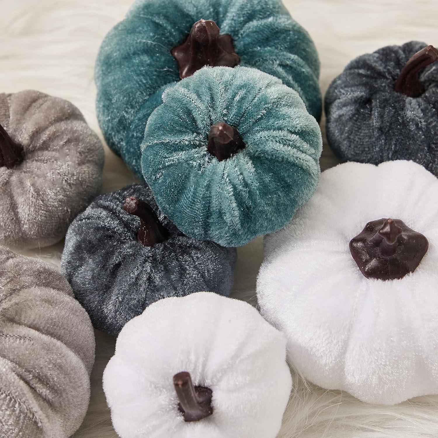12Pcs Velvet Pumpkin Halloween Decorations Assorted 1