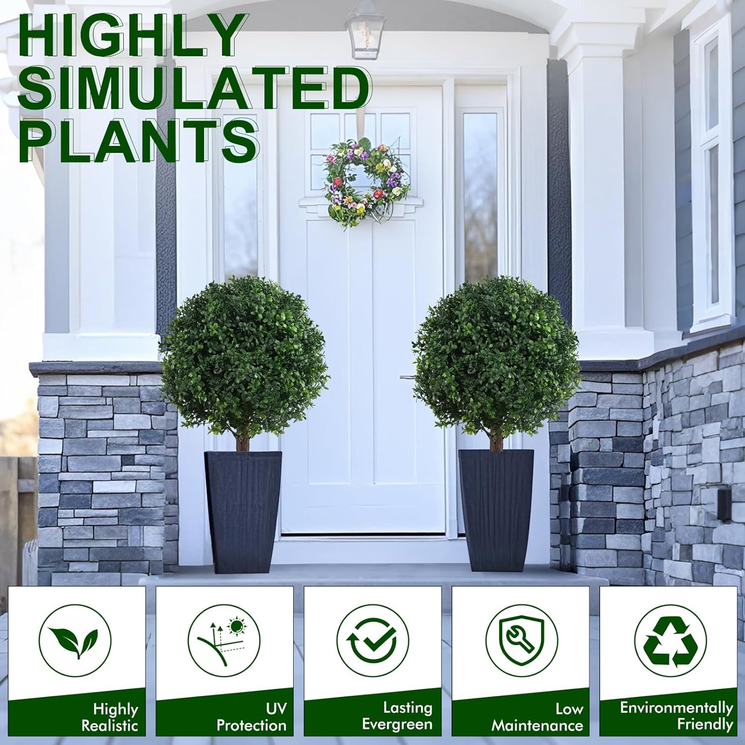 23 inch Artificial Boxwood Topiary Trees 2 Pack