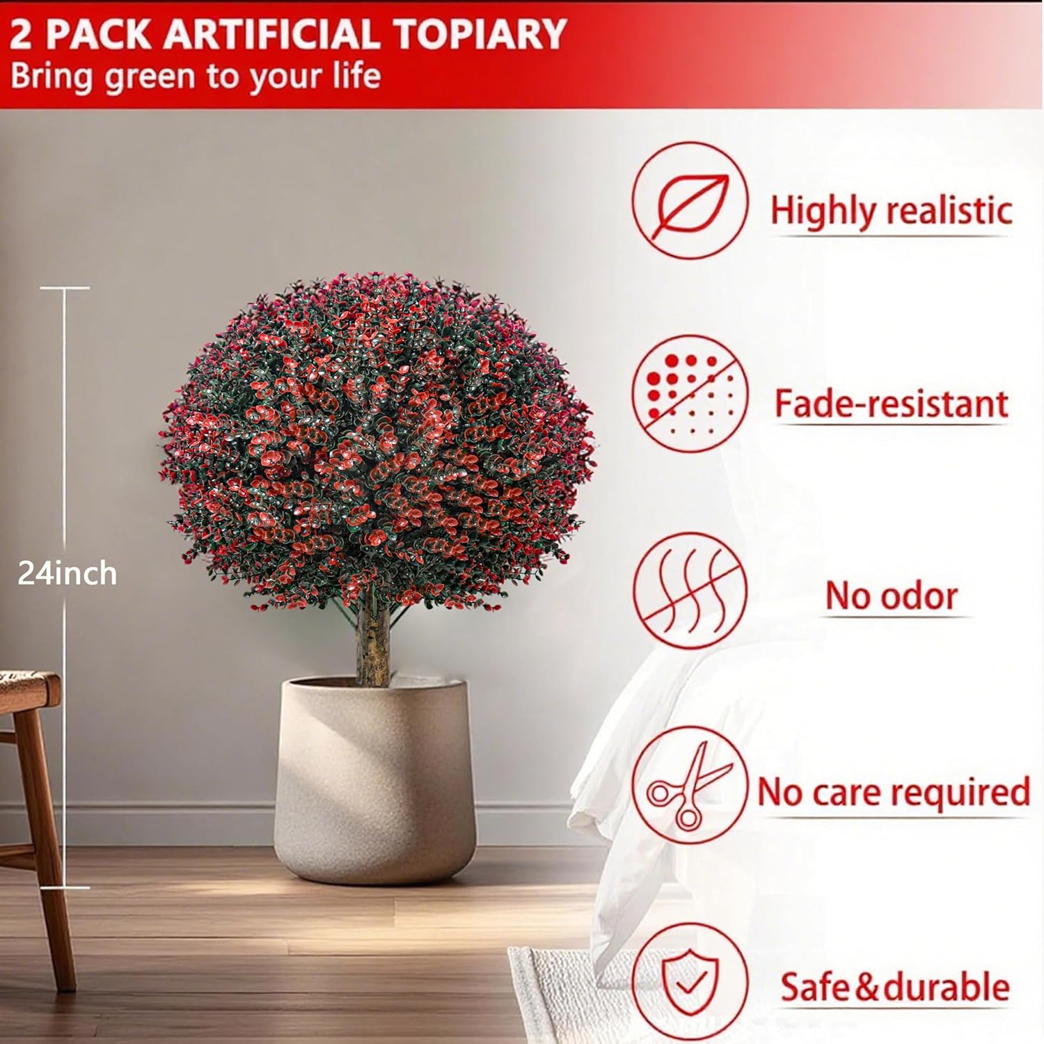 Ronyila Artificial Boxwood Topiary Ball Tree Set of 2