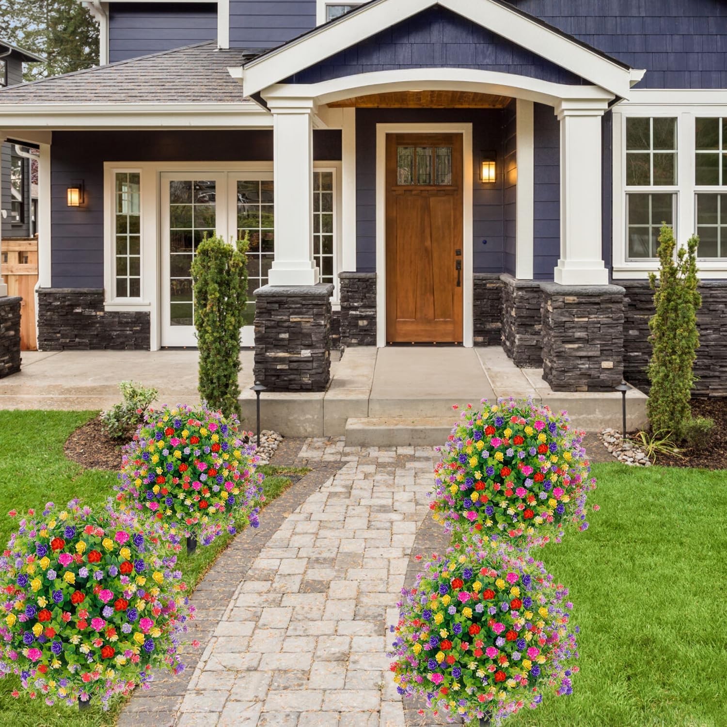 2 Pack Artificial Topiary Ball Trees with Ground Spike