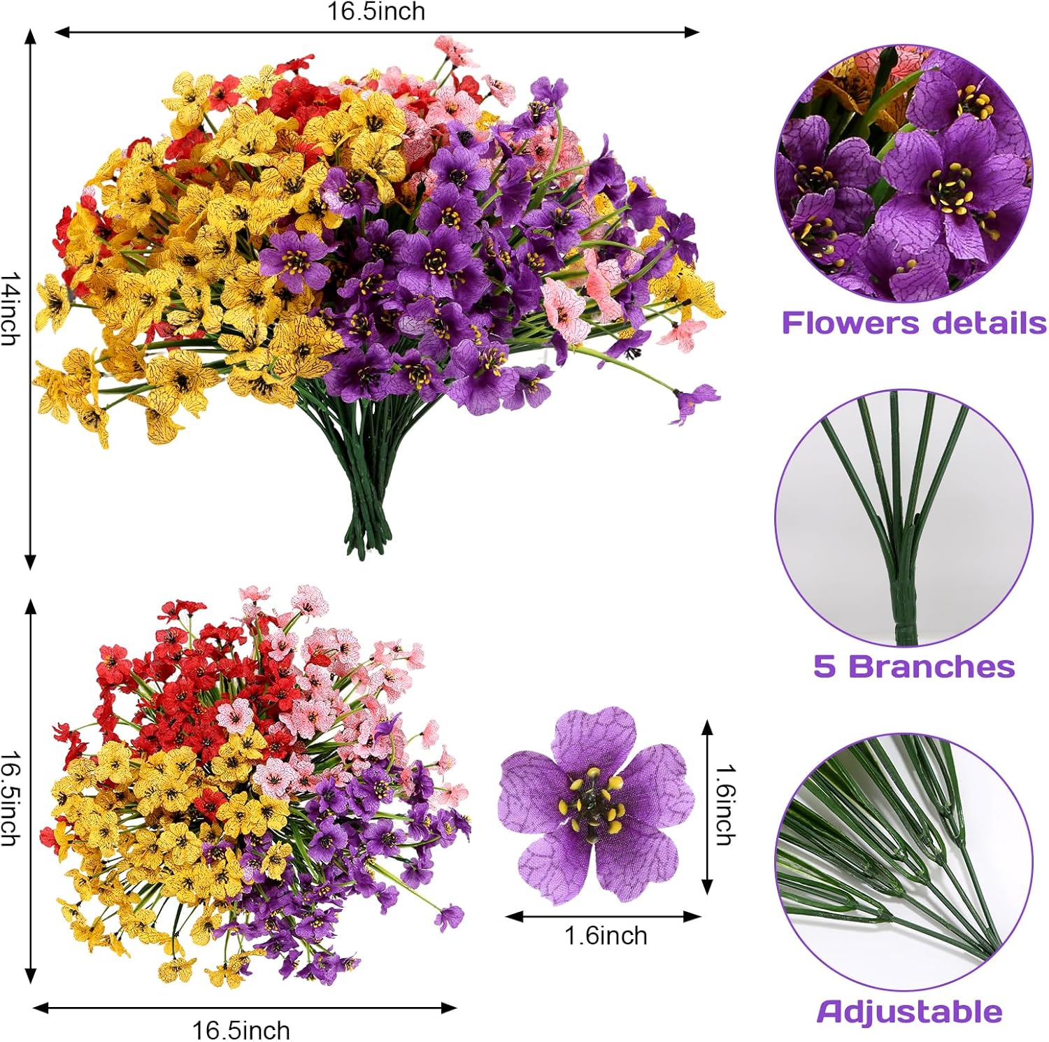 Geegoods Artificial Flowers 32 Bundles UV Resistant Outdoor Decor