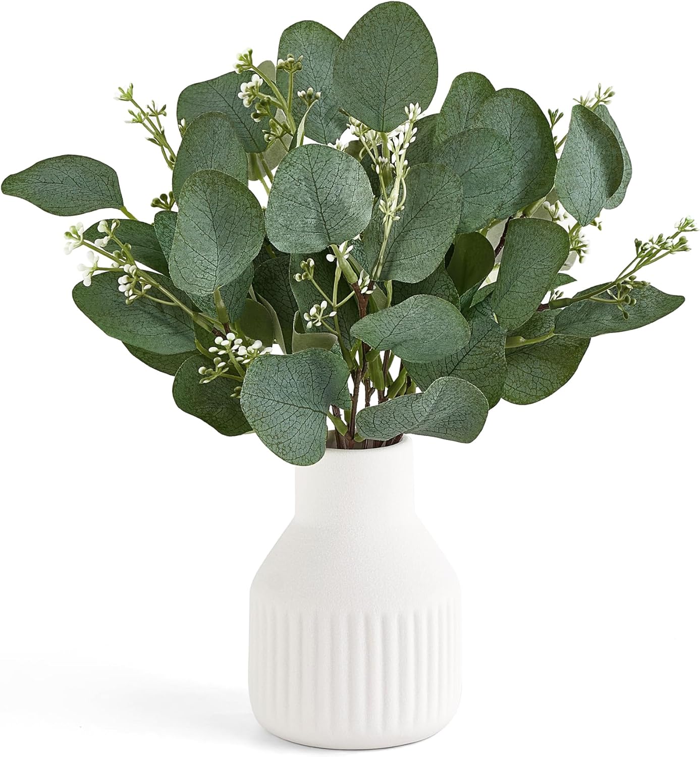 Dahey Artificial Eucalyptus Stems White Ceramic Vase Centerpiece