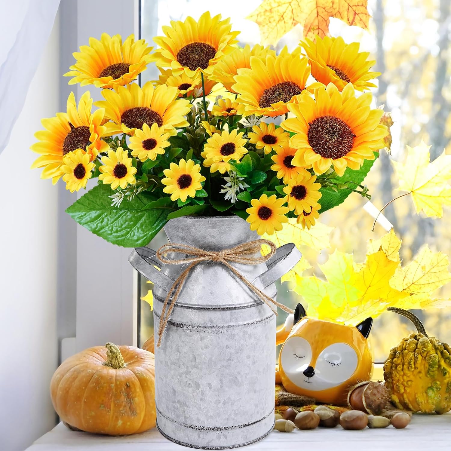 Winlyn Farmhouse Sunflower Centerpiece Metal Vase
