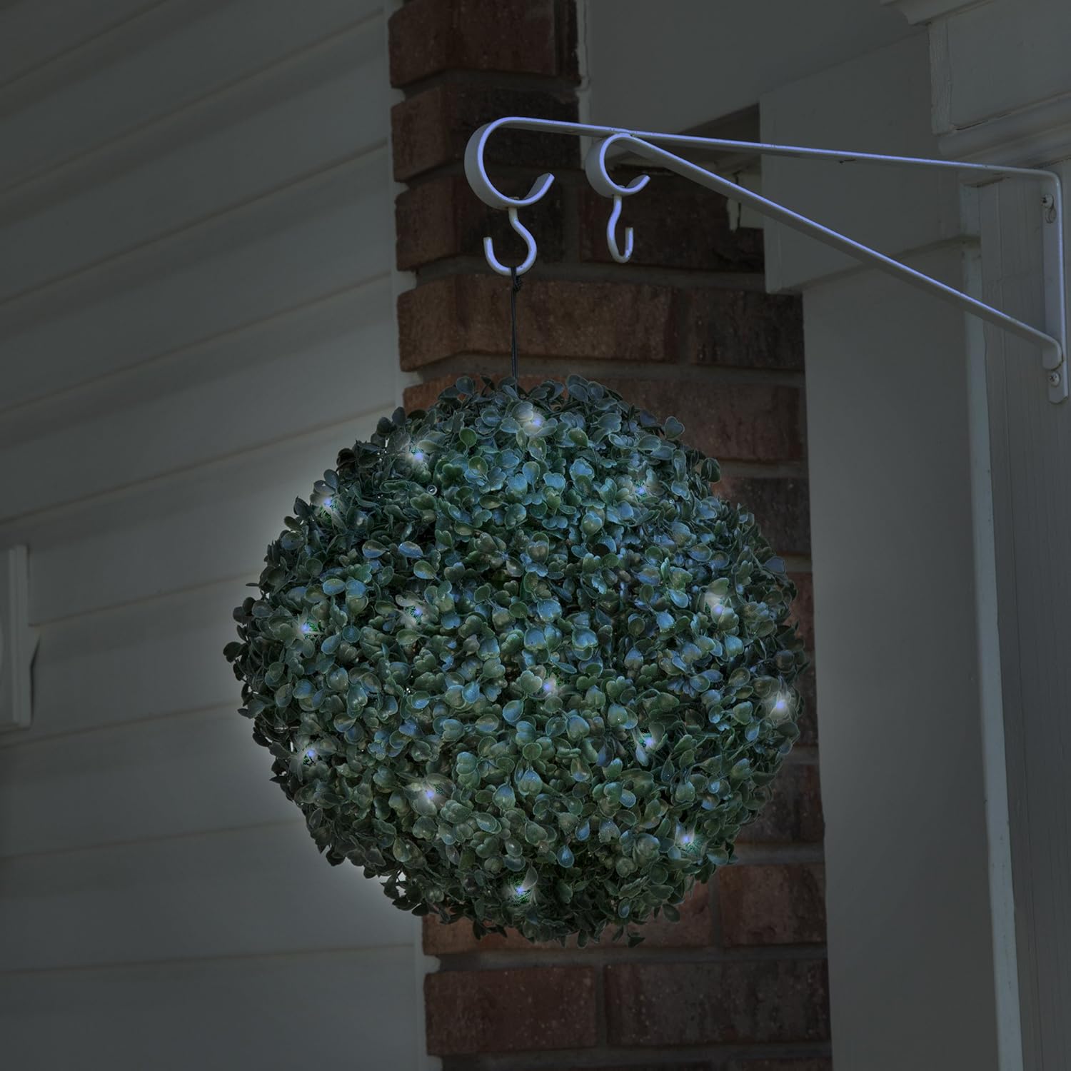 11in Pre-Lit Faux Boxwood Topiary with Solar Lights