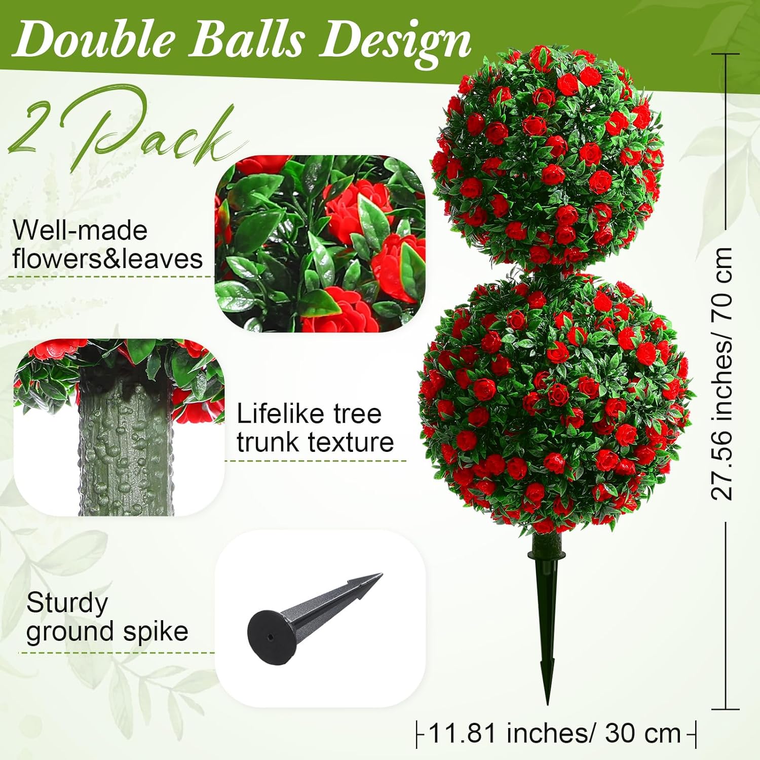 Yunlly 2 Pack 28 Inch Outdoor Artificial Rose Topiary Trees