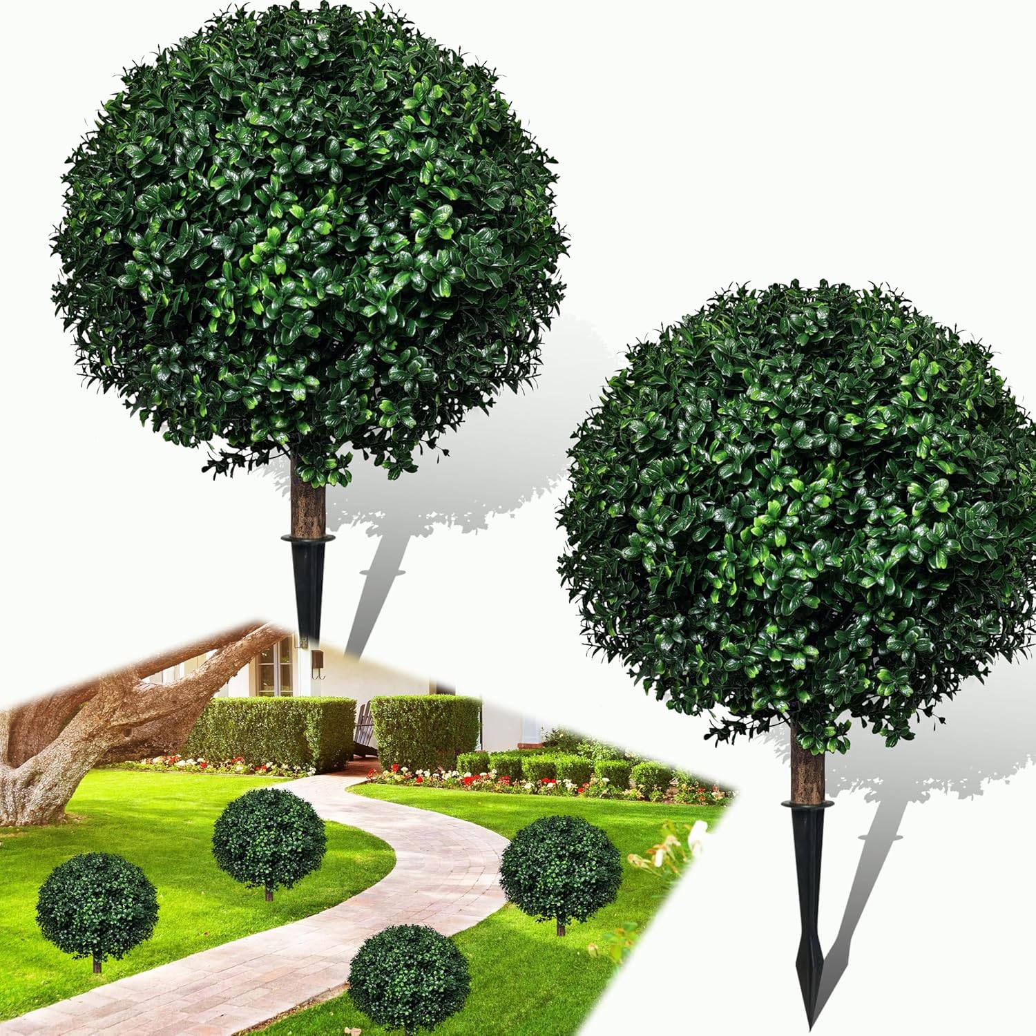 Realistic Artificial Boxwood Ball Topiary Set of 2