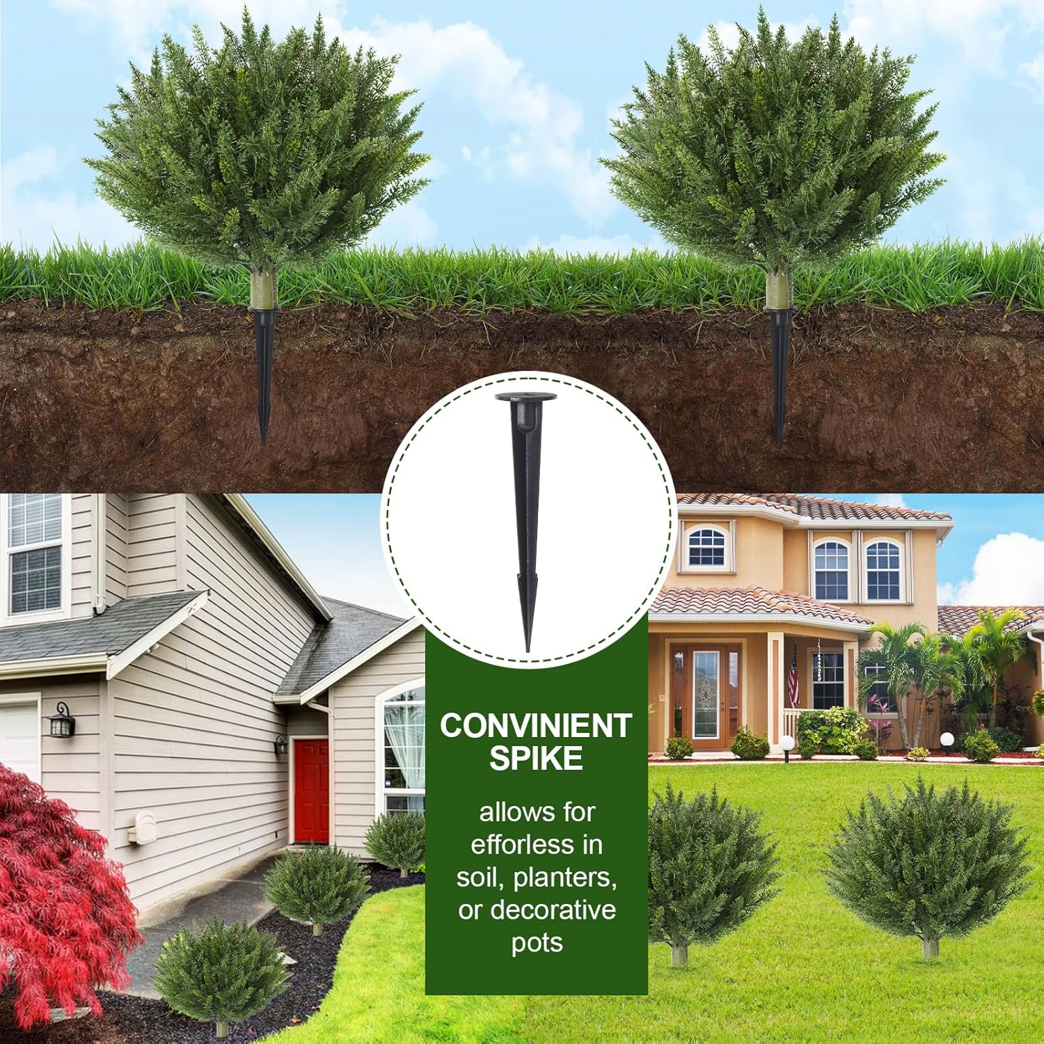 Set of 2 Artificial Cypress Topiary with Metal Spike