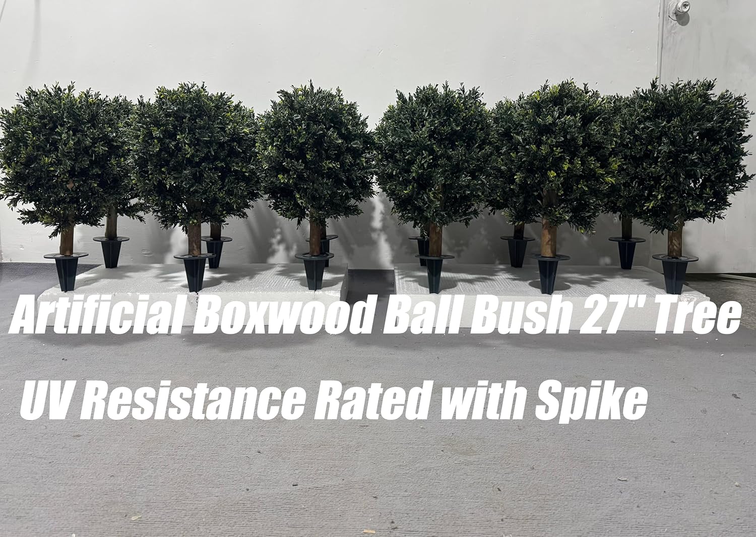 Artificial Boxwood Ball Bush 27 Inch UV Resistant with Spike 2 Pack