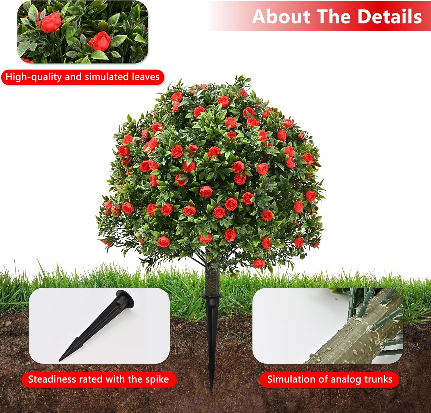 28 Artificial Boxwood Topiary Tree with Rose Set of 2