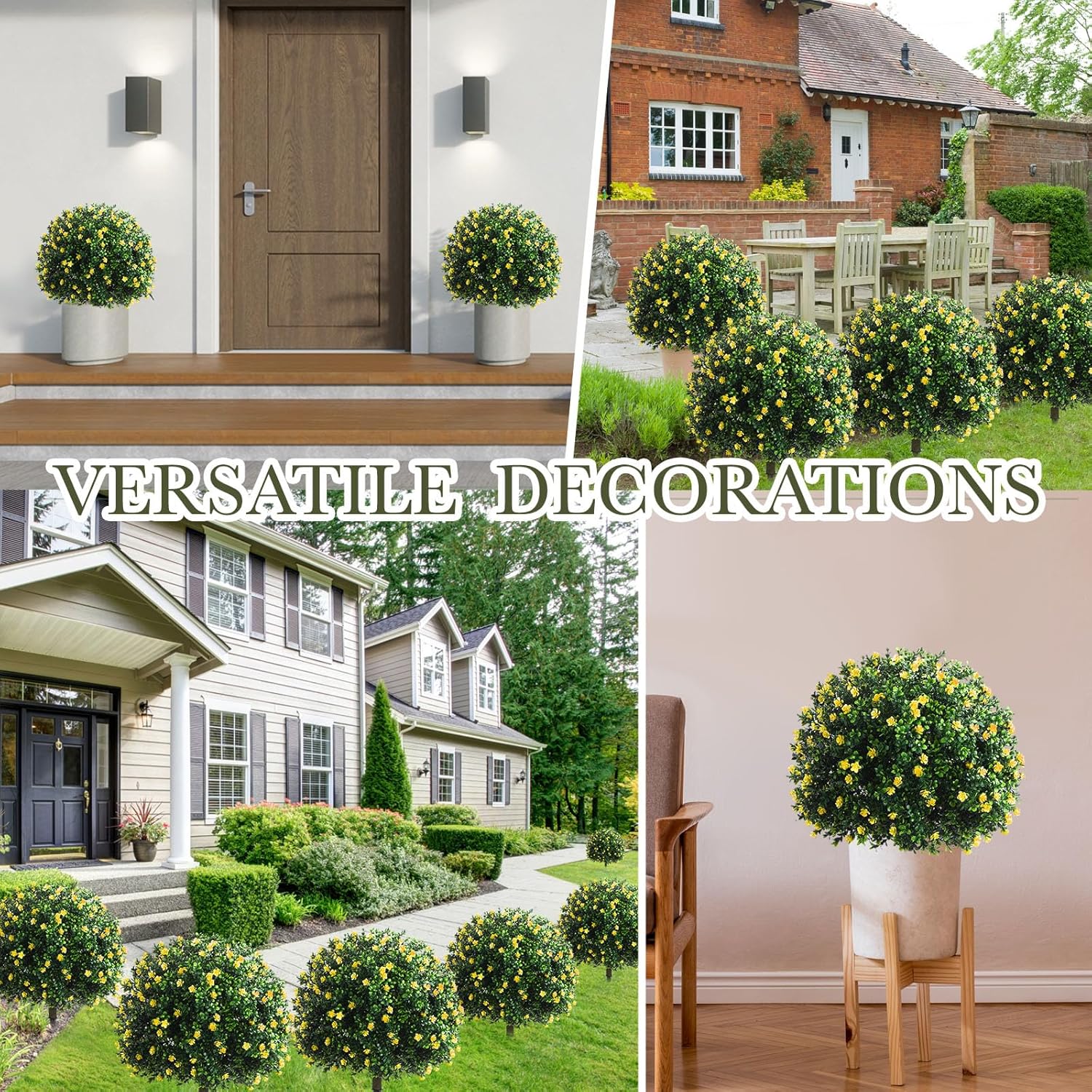 Yunlly Set of 2 Artificial Boxwood Topiary Balls with Flowers